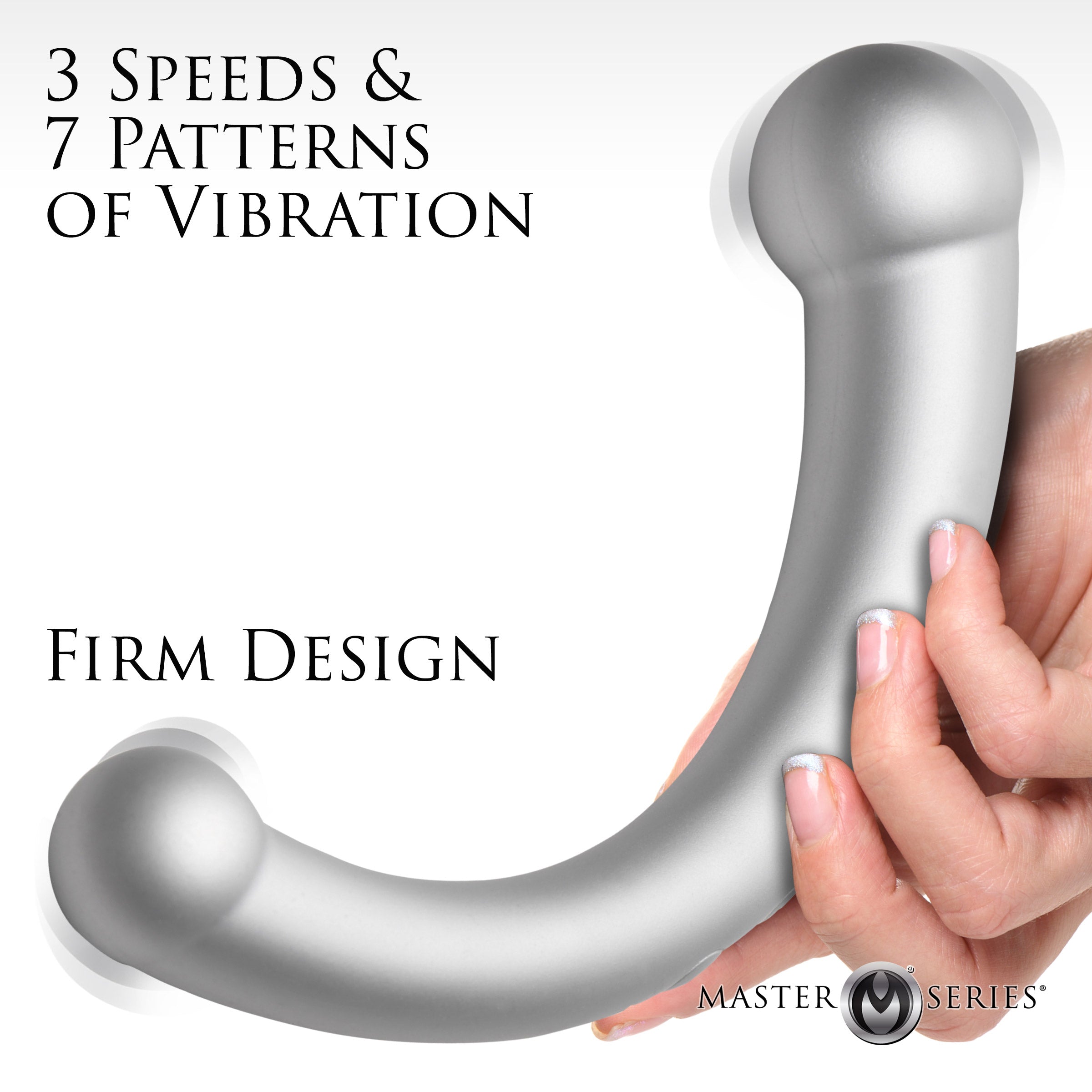Master Series 10X Vibra-Crescent Vibrating Silicone Dual-Ended Dildo - Silver Grey