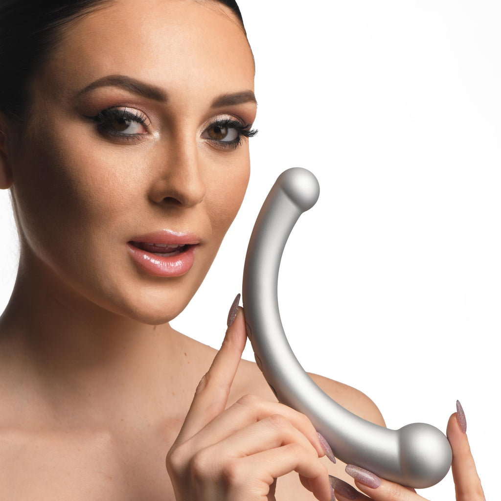 Master Series 10X Vibra-Crescent Vibrating Silicone Dual-Ended Dildo - Silver Grey
