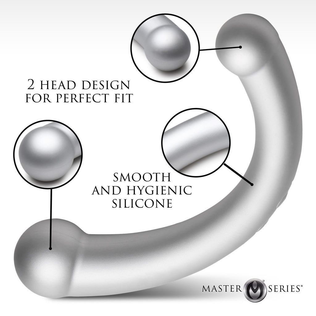Master Series 10X Vibra-Crescent Vibrating Silicone Dual-Ended Dildo - Silver Grey
