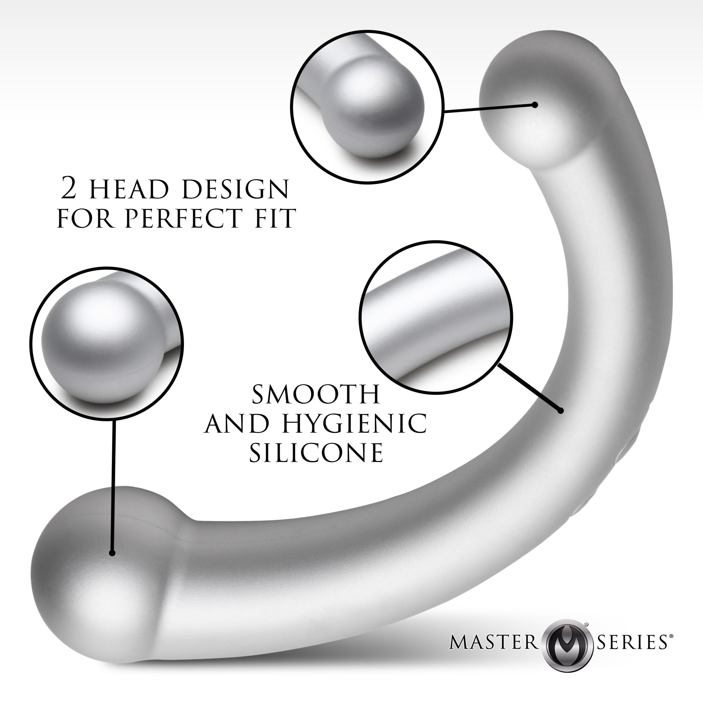 Master Series 10X Vibra-Crescent Vibrating Silicone Dual-Ended Dildo - Silver Grey