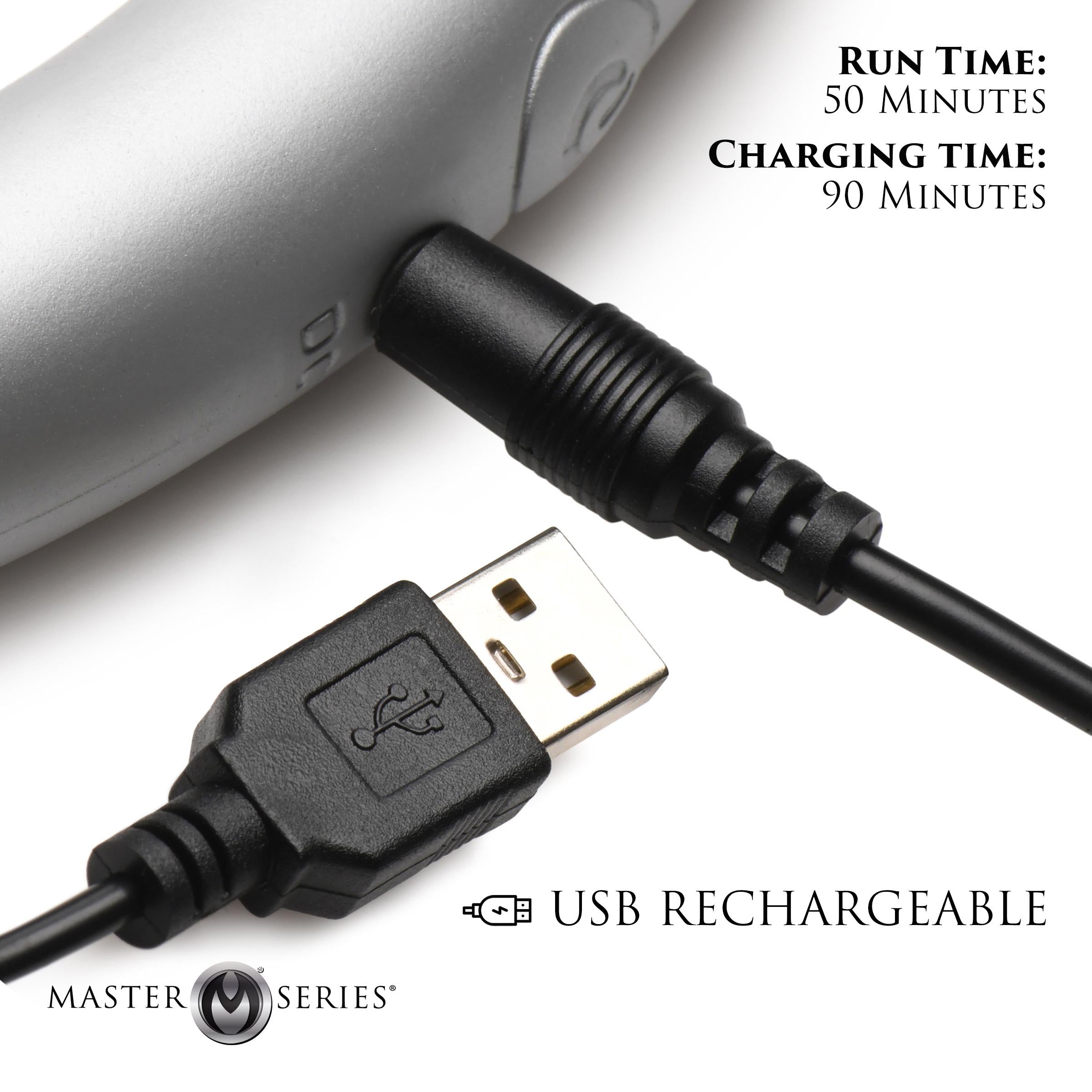 Master Series 10X Vibra-Crescent Vibrating Silicone Dual-Ended Dildo - Silver Grey