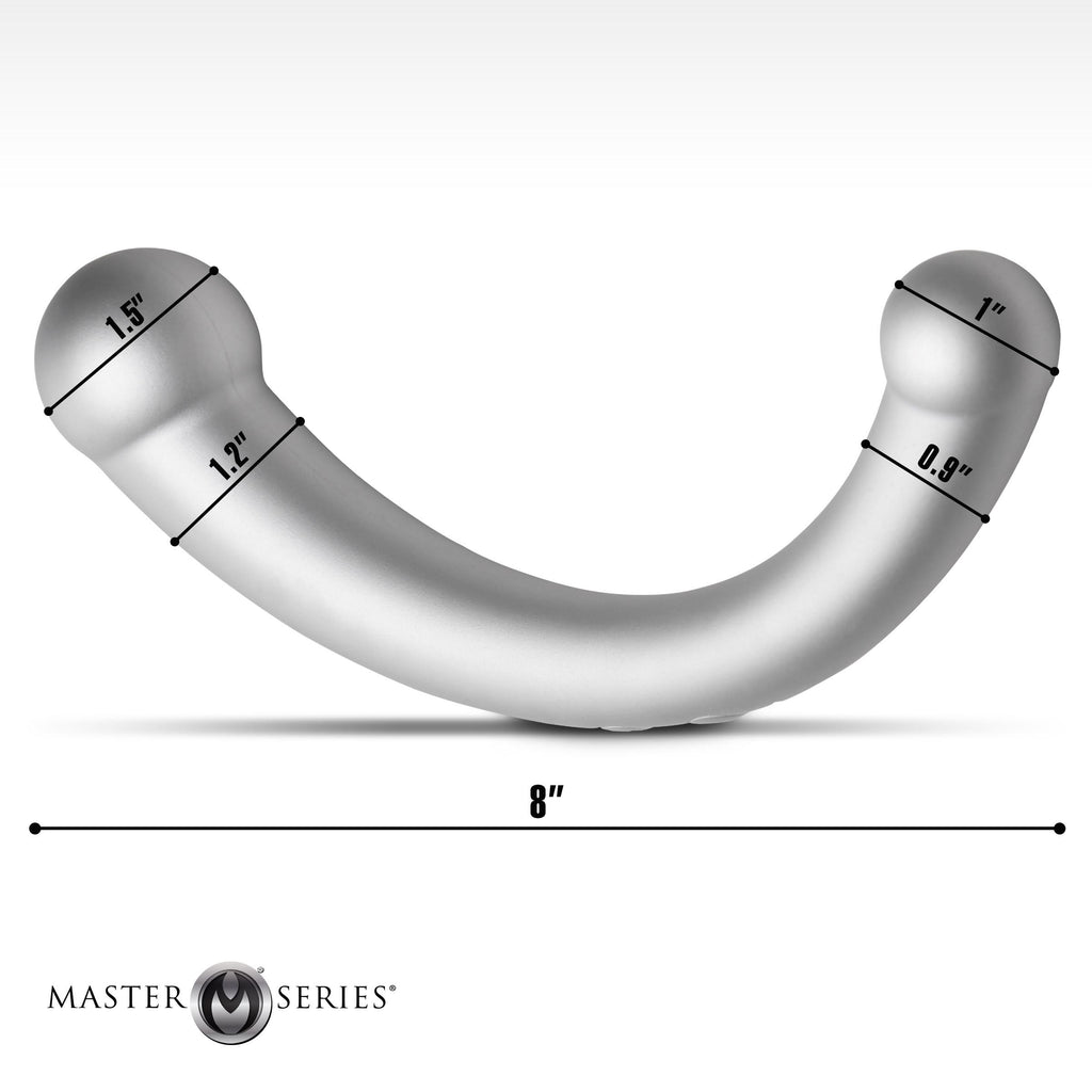 Master Series 10X Vibra-Crescent Vibrating Silicone Dual-Ended Dildo - Silver Grey