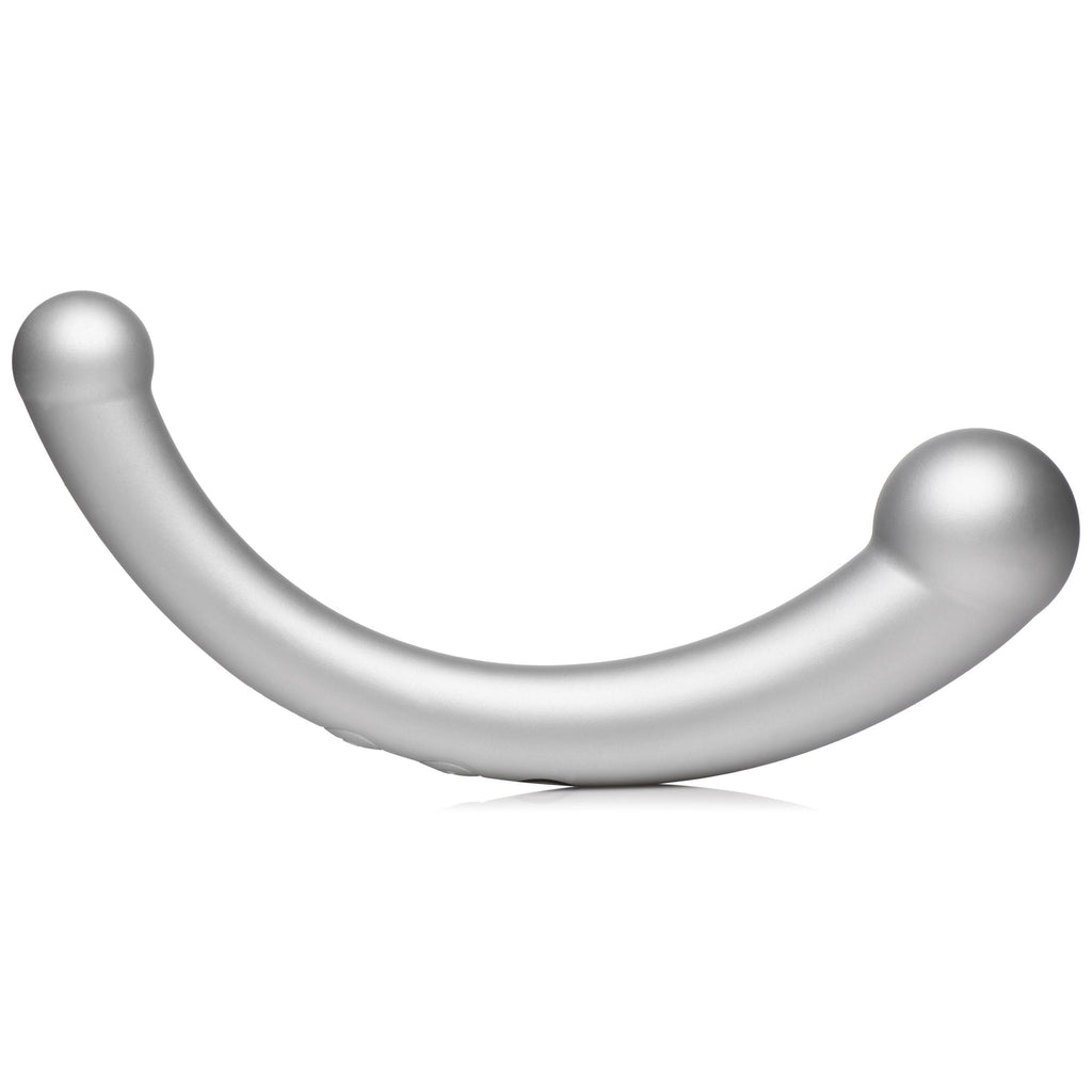 Master Series 10X Vibra-Crescent Vibrating Silicone Dual-Ended Dildo - Silver Grey