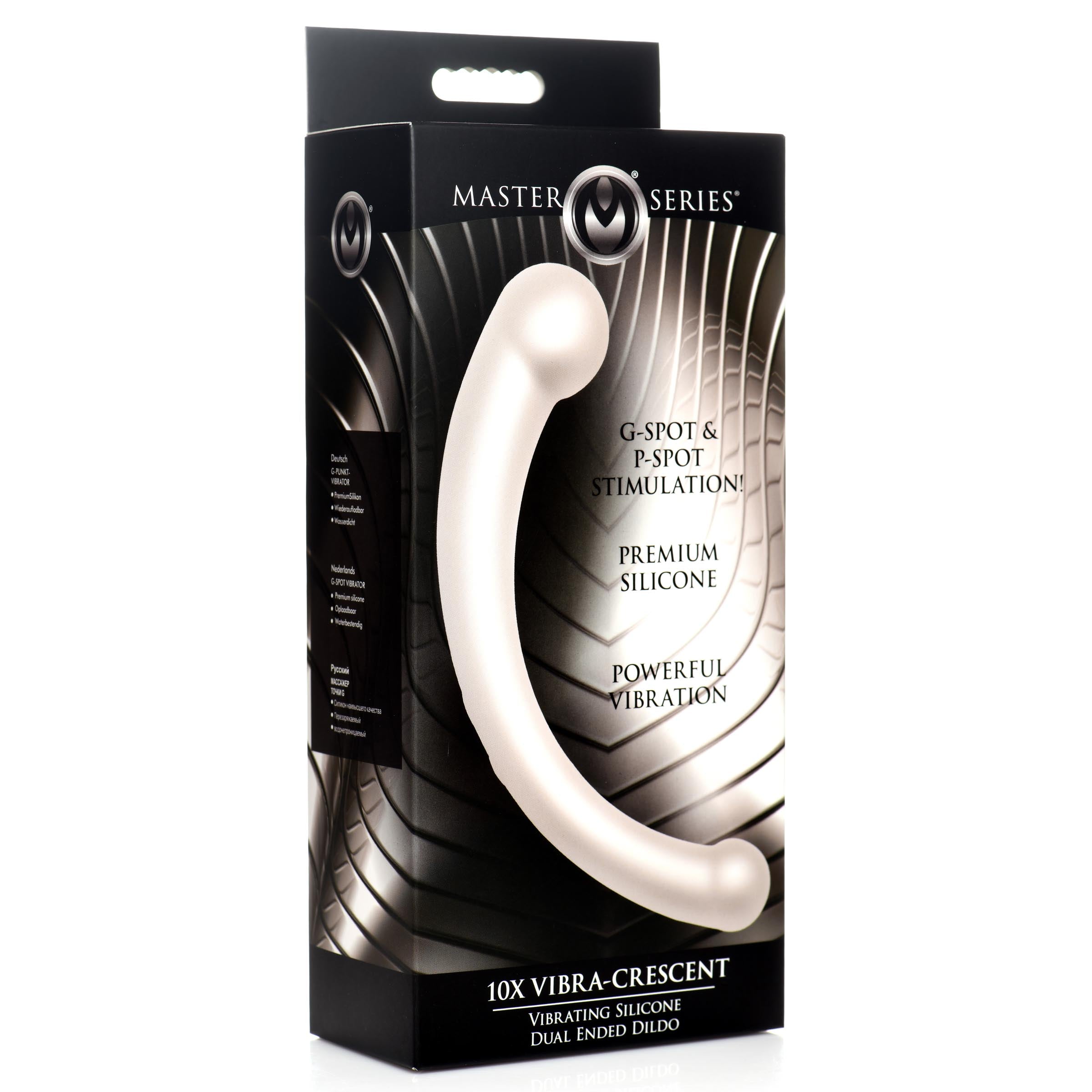 Master Series 10X Vibra-Crescent Vibrating Silicone Dual-Ended Dildo - Silver Grey