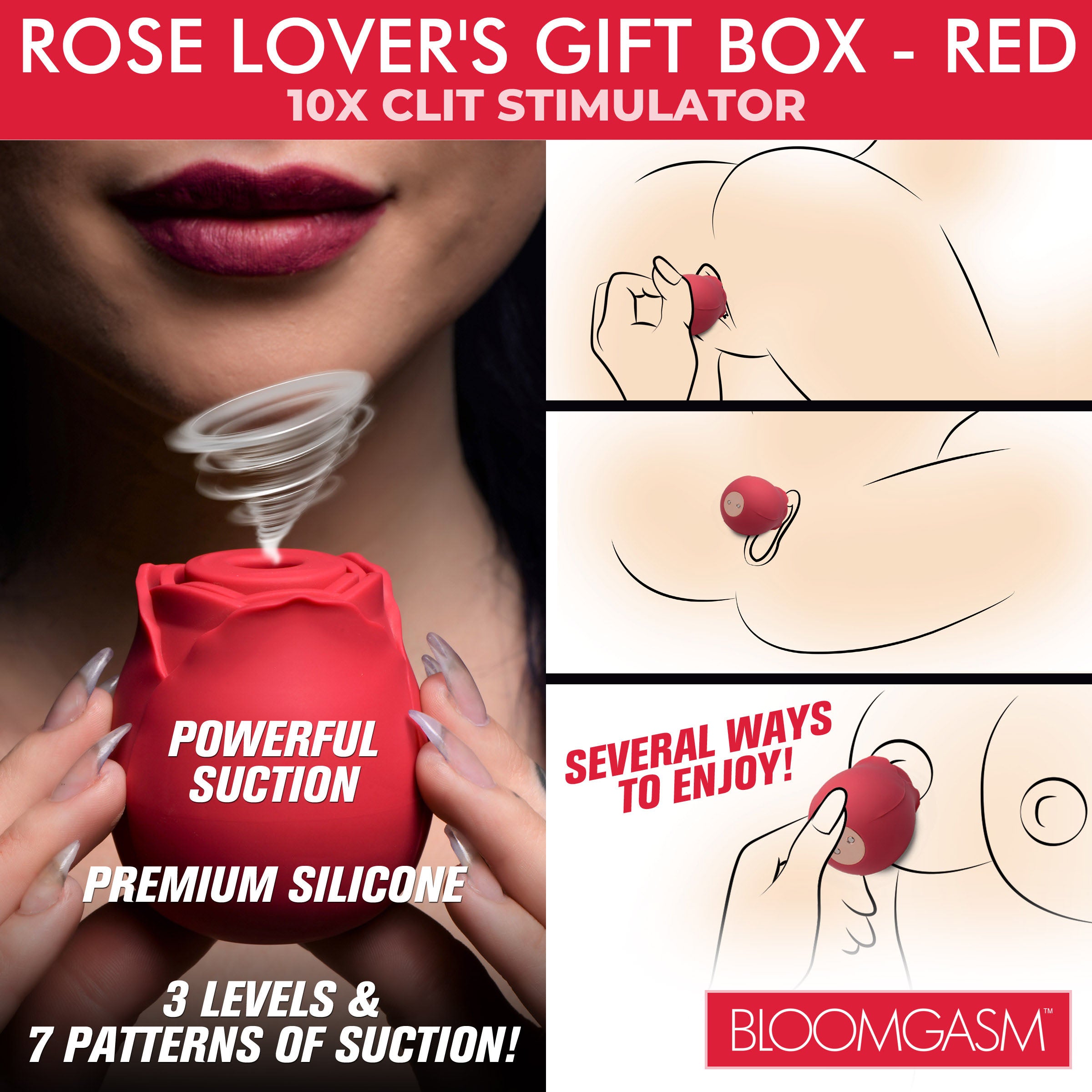 Bloomgasm The Rose Lover's Gift Box 10X Clit Suction Rose - Red Red