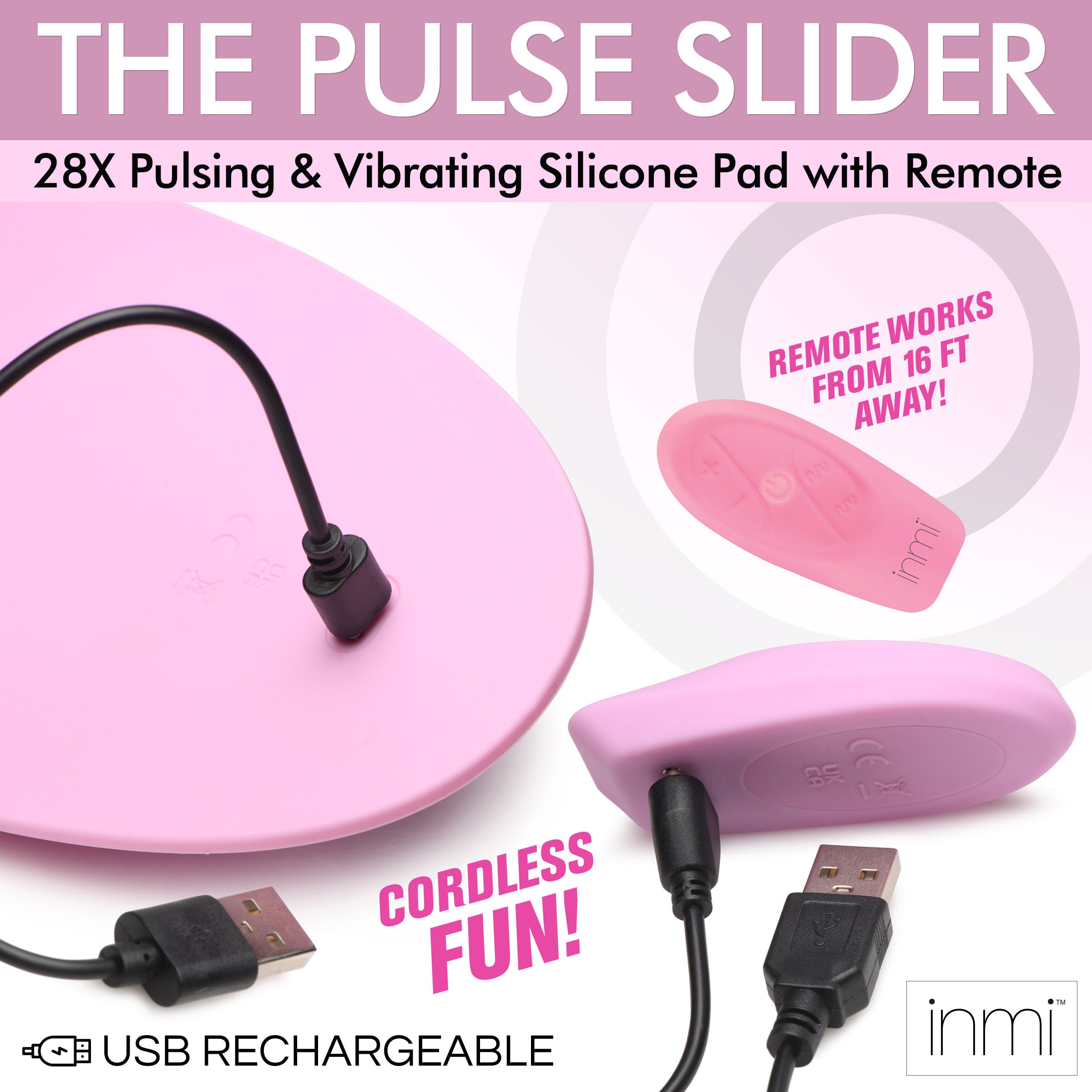 Inmi The Pulse Slider 28X Pulsing and Vibrating Silicone Pad with Remote Pink