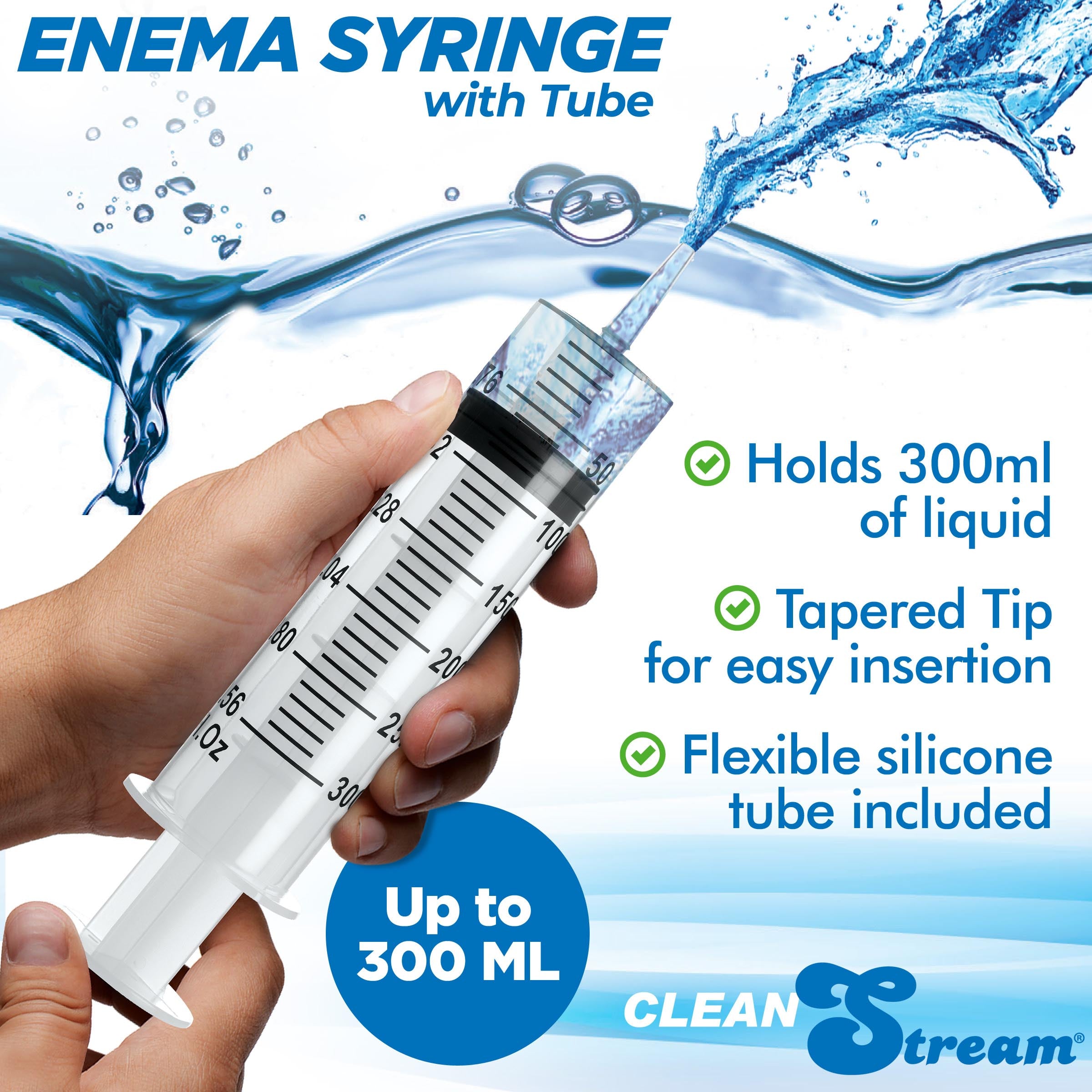 CleanStream Enema Syringe with Tube - 300ml Clear