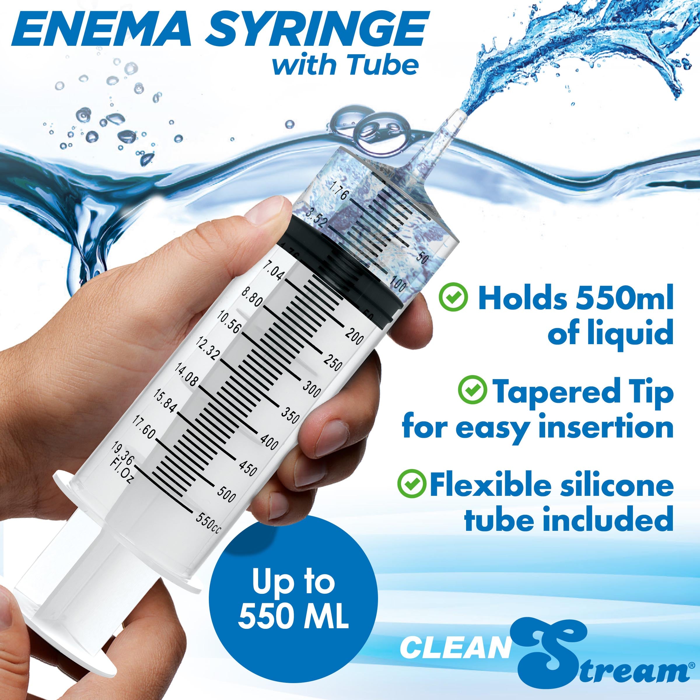 CleanStream Enema Syringe with Tube - 550ml Clear
