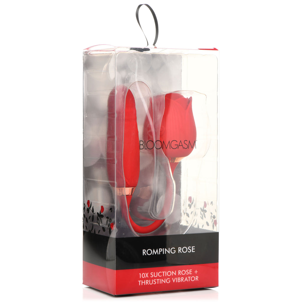 Bloomgasm 10X Romping Rose Suction and Thrusting Vibrator Red