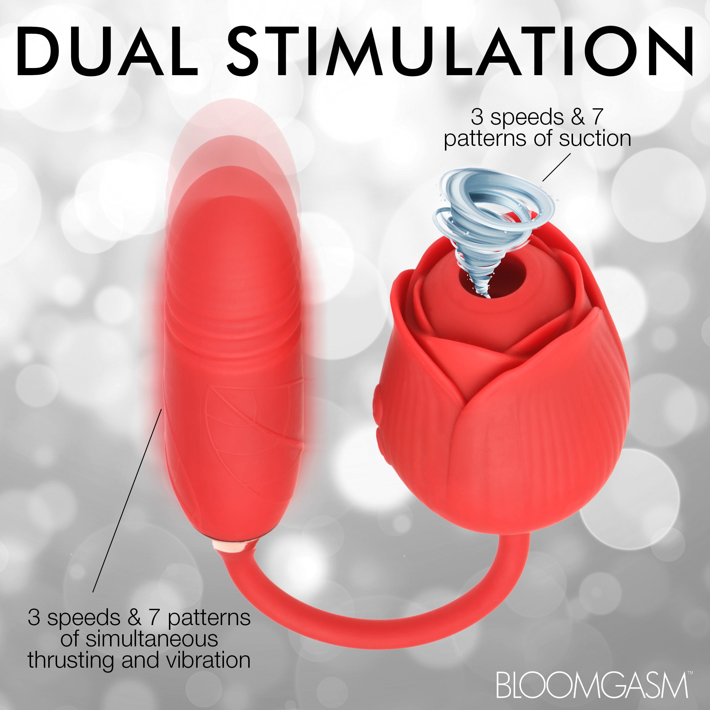 Bloomgasm 10X Romping Rose Suction and Thrusting Vibrator Red