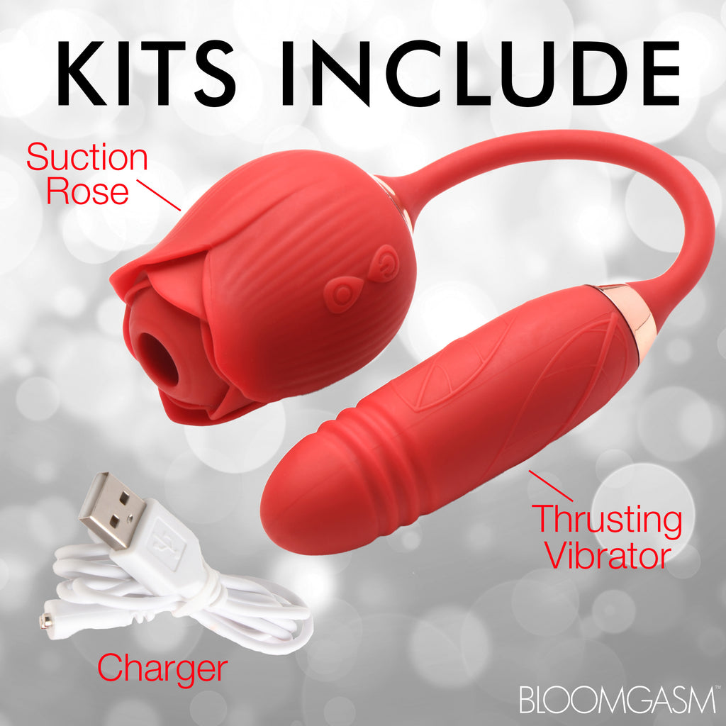 Bloomgasm 10X Romping Rose Suction and Thrusting Vibrator Red