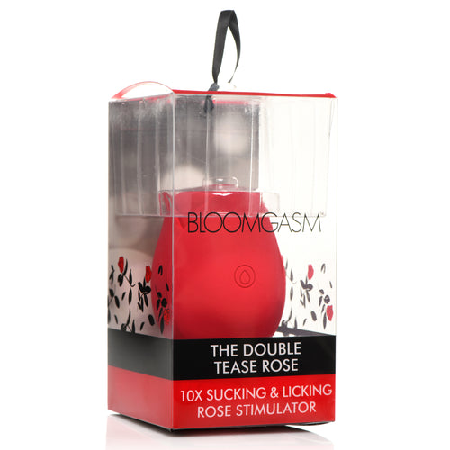 Bloomgasm The Double Tease Rose 10X Sucking and Licking Silicone Stimulator Red