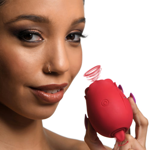 Bloomgasm The Double Tease Rose 10X Sucking and Licking Silicone Stimulator Red
