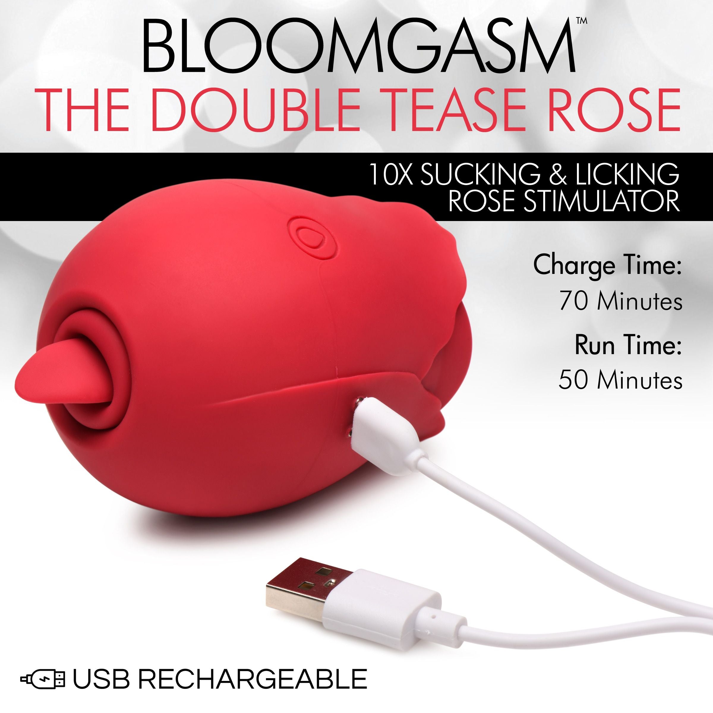 Bloomgasm The Double Tease Rose 10X Sucking and Licking Silicone Stimulator Red