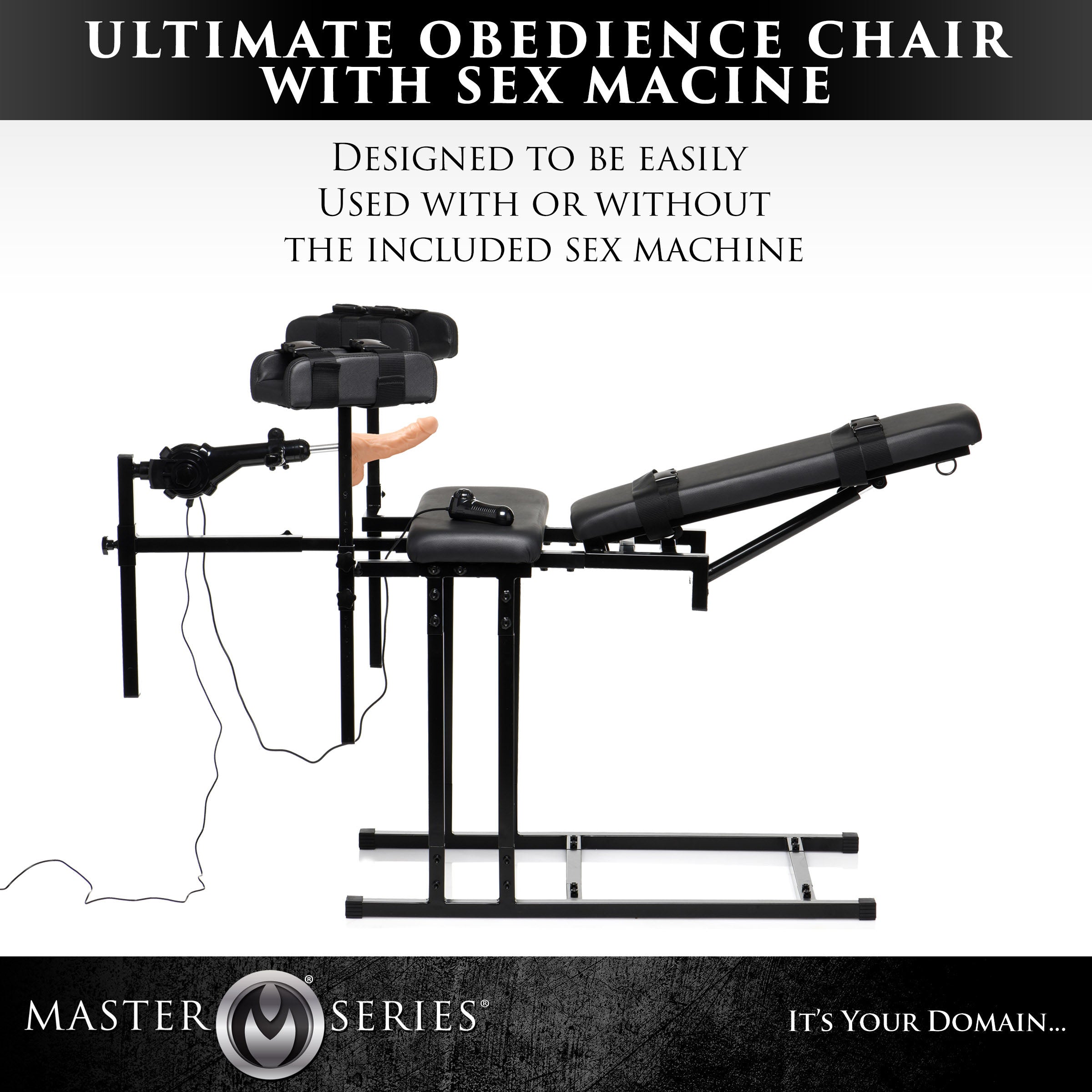 Master Series Ultimate Obedience Chair with Sex Machine Black