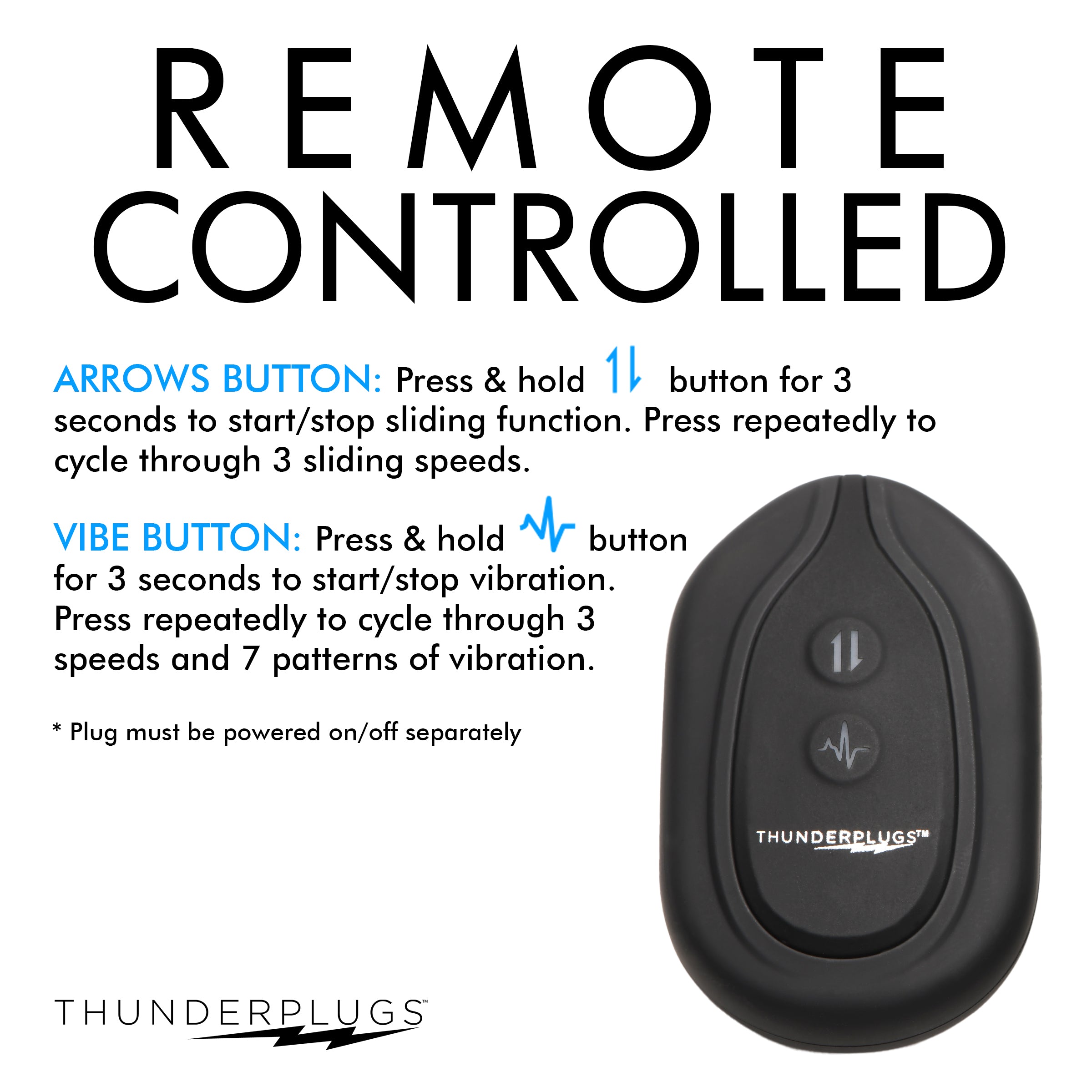 ThunderPlugs 10X Sliding Ring Silicone Missile Plug with Remote Black