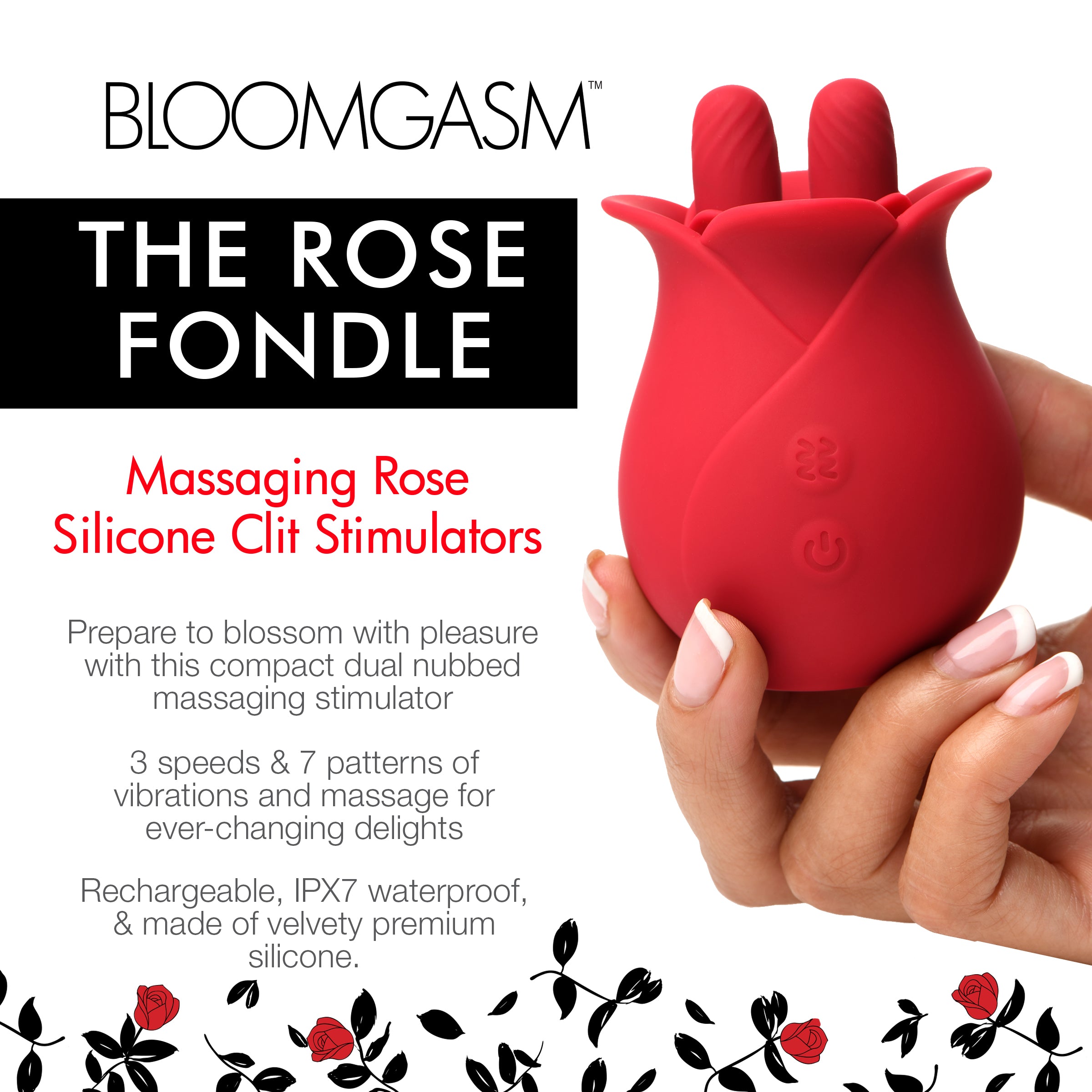 Bloomgasm 10X Fondle Massaging Rose Silicone Clit Stimulators Red