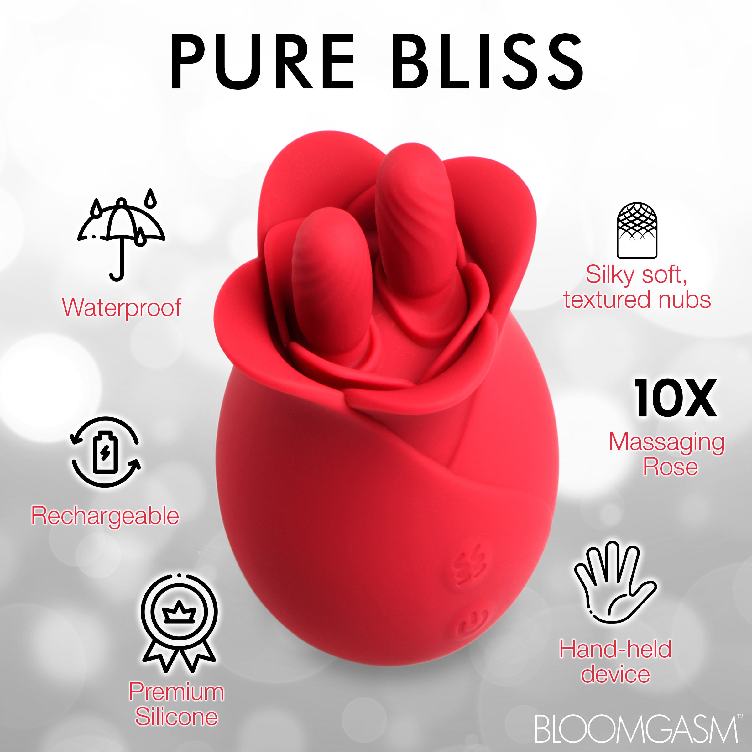 Bloomgasm 10X Fondle Massaging Rose Silicone Clit Stimulators Red