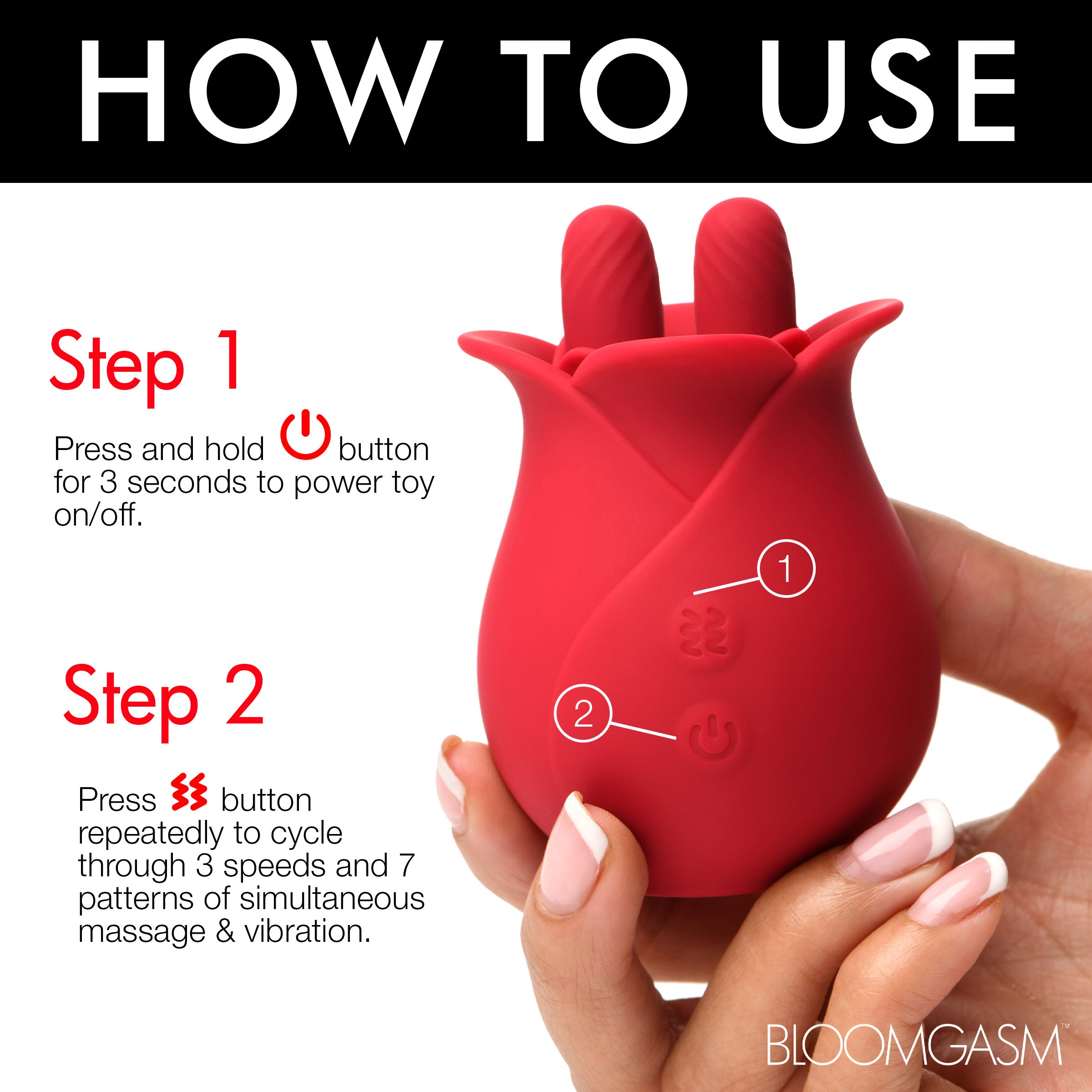 Bloomgasm 10X Fondle Massaging Rose Silicone Clit Stimulators Red