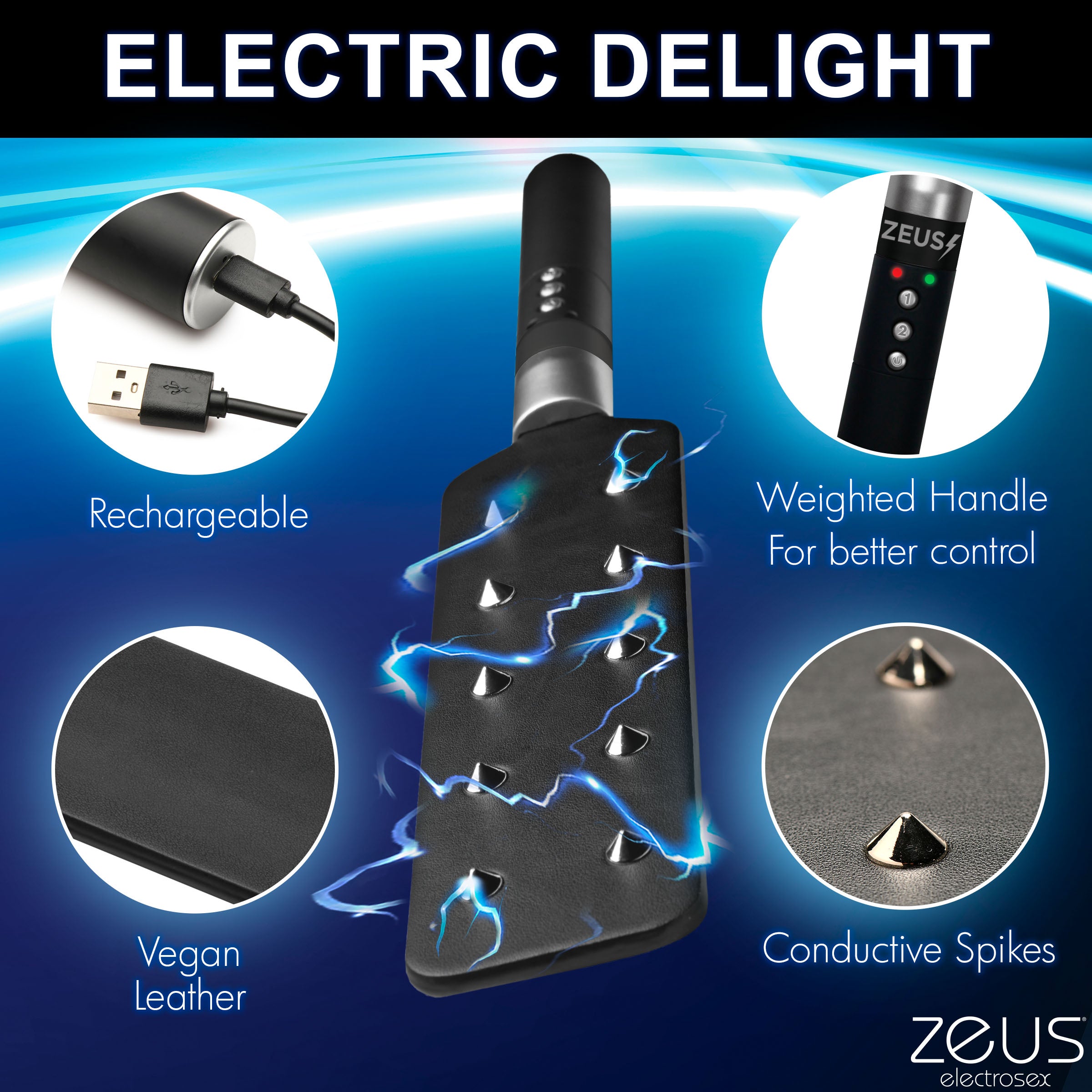 Zeus Electrosex E-stim Spiked Paddle Black