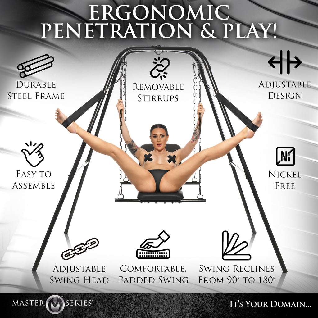 Master Series Throne Adjustable Sex Swing with Stand Black