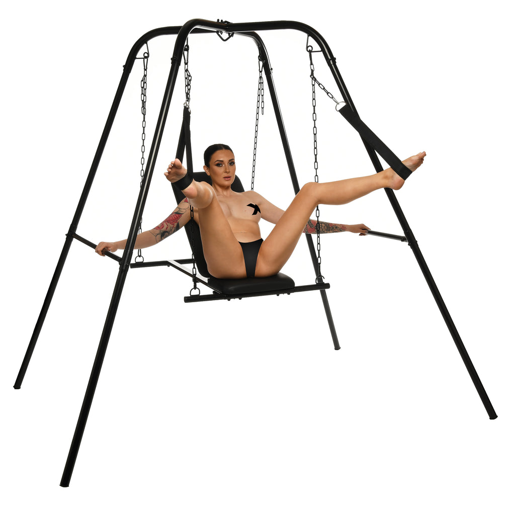 Master Series Throne Adjustable Sex Swing with Stand Black