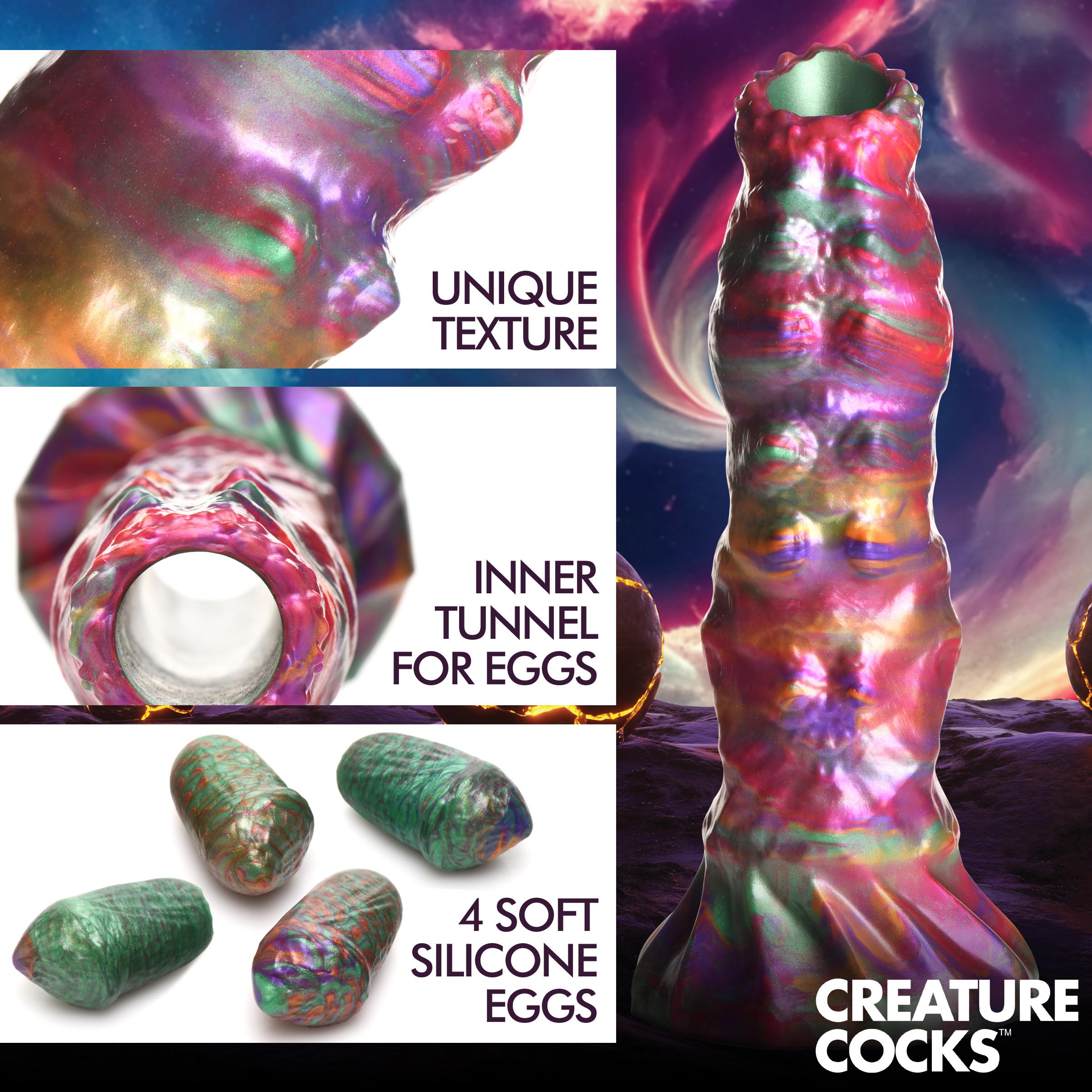 Creature Cocks Larva Silicone Ovipositor Dildo with Eggs Multi