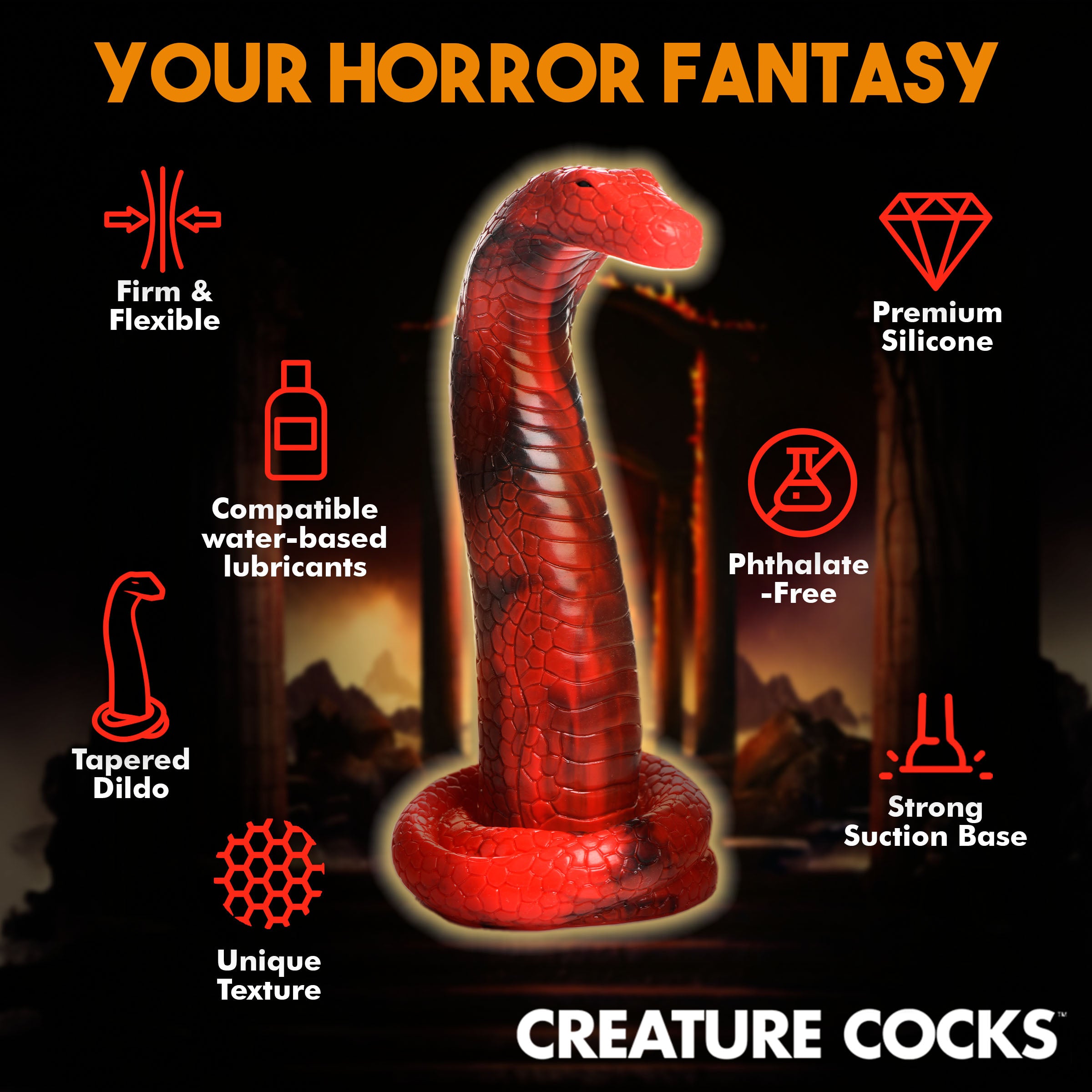 Creature Cocks King Cobra Silicone Dildo Red