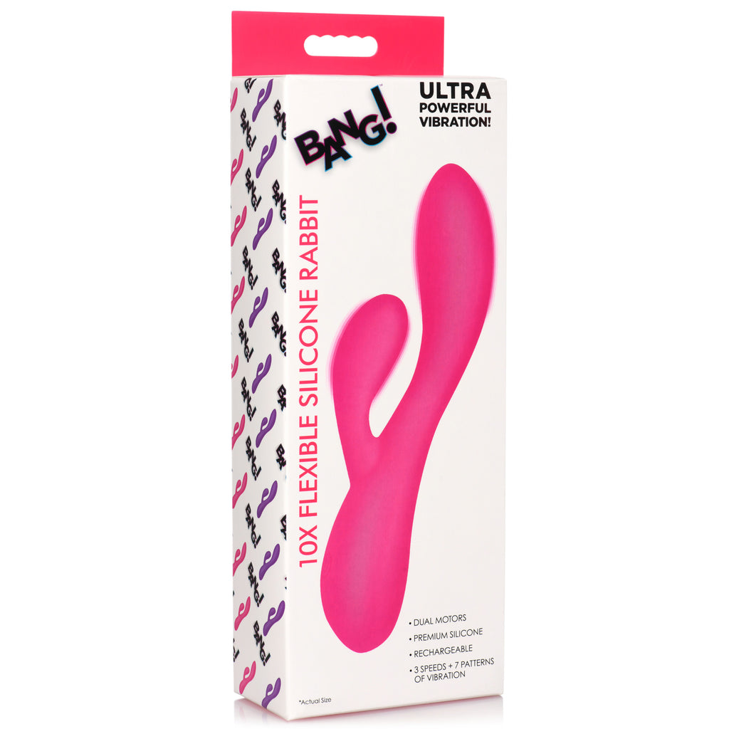 Bang! 10X Flexible Silicone Rabbit Vibrator - Pink Pink