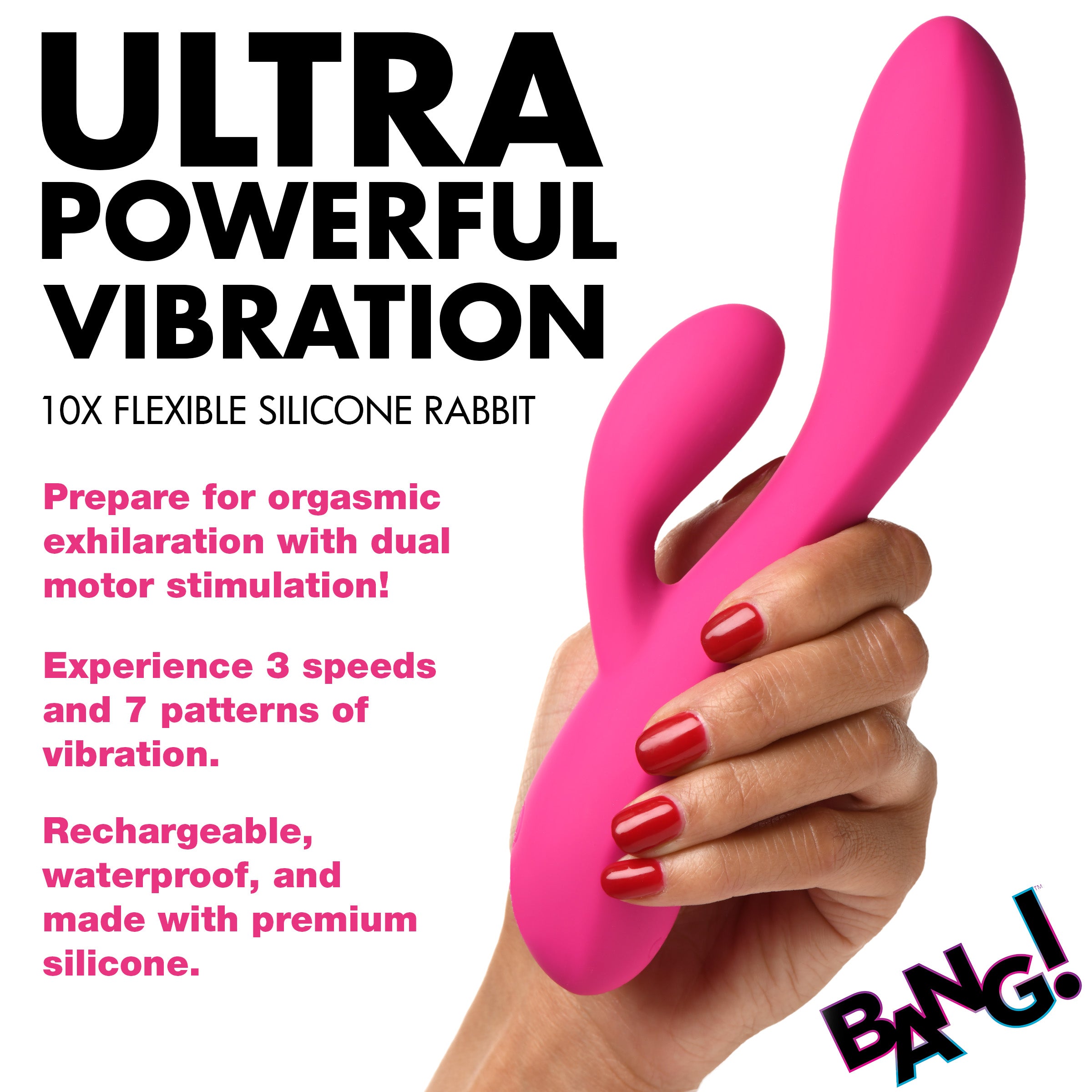 Bang! 10X Flexible Silicone Rabbit Vibrator - Pink Pink