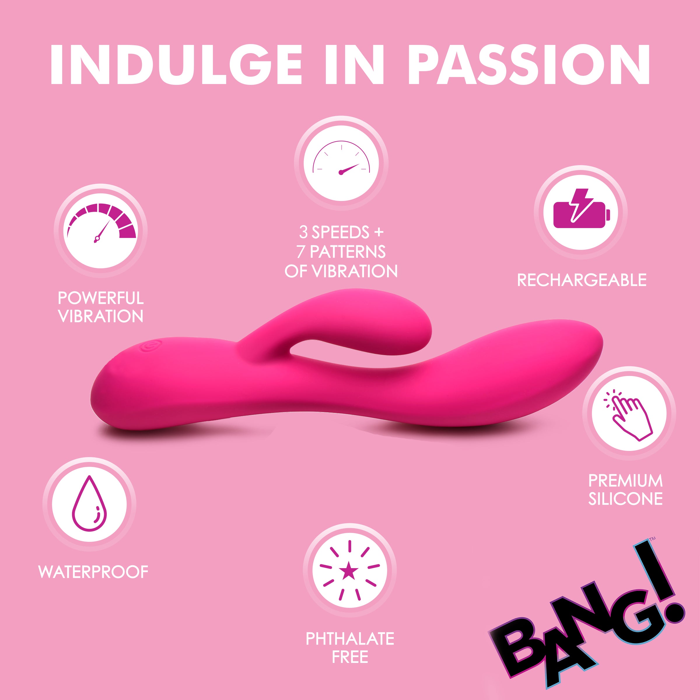 Bang! 10X Flexible Silicone Rabbit Vibrator - Pink Pink