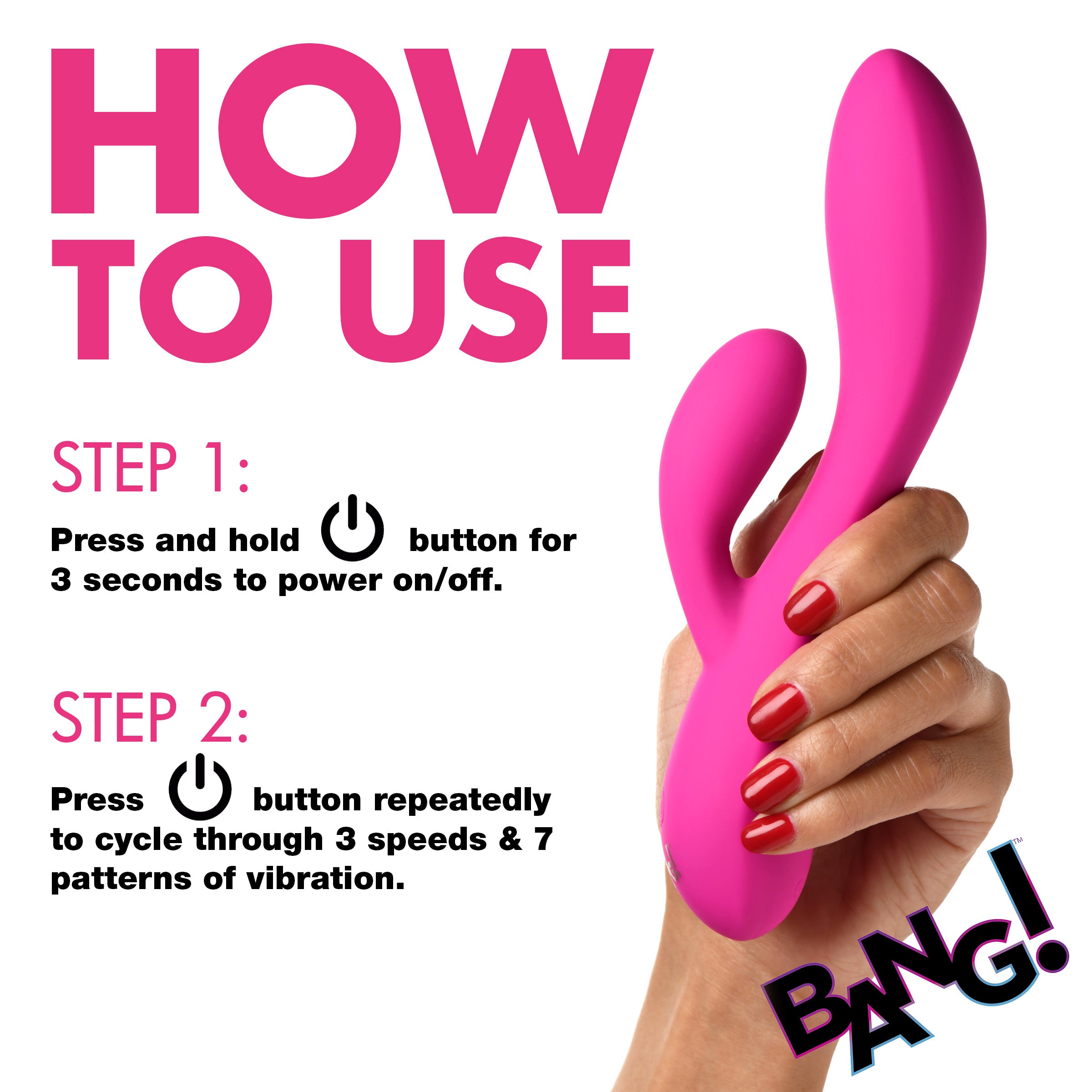 Bang! 10X Flexible Silicone Rabbit Vibrator - Pink Pink
