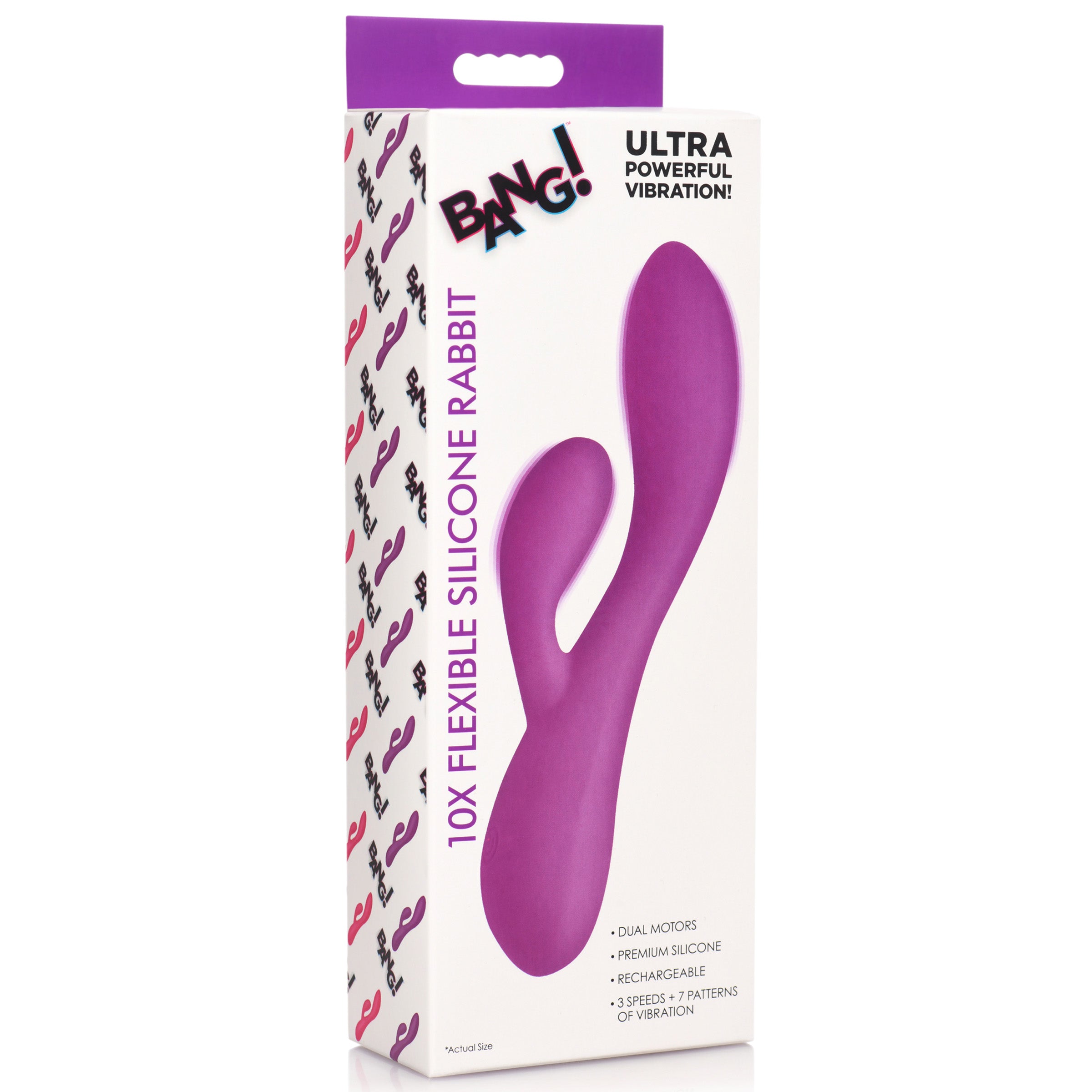 Bang! 10X Flexible Silicone Rabbit Vibrator - Pink Purple