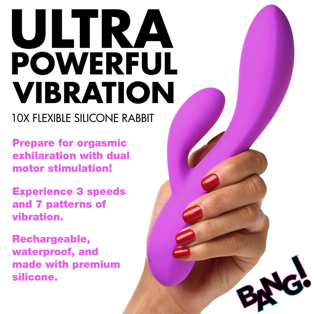 Bang! 10X Flexible Silicone Rabbit Vibrator - Pink Purple