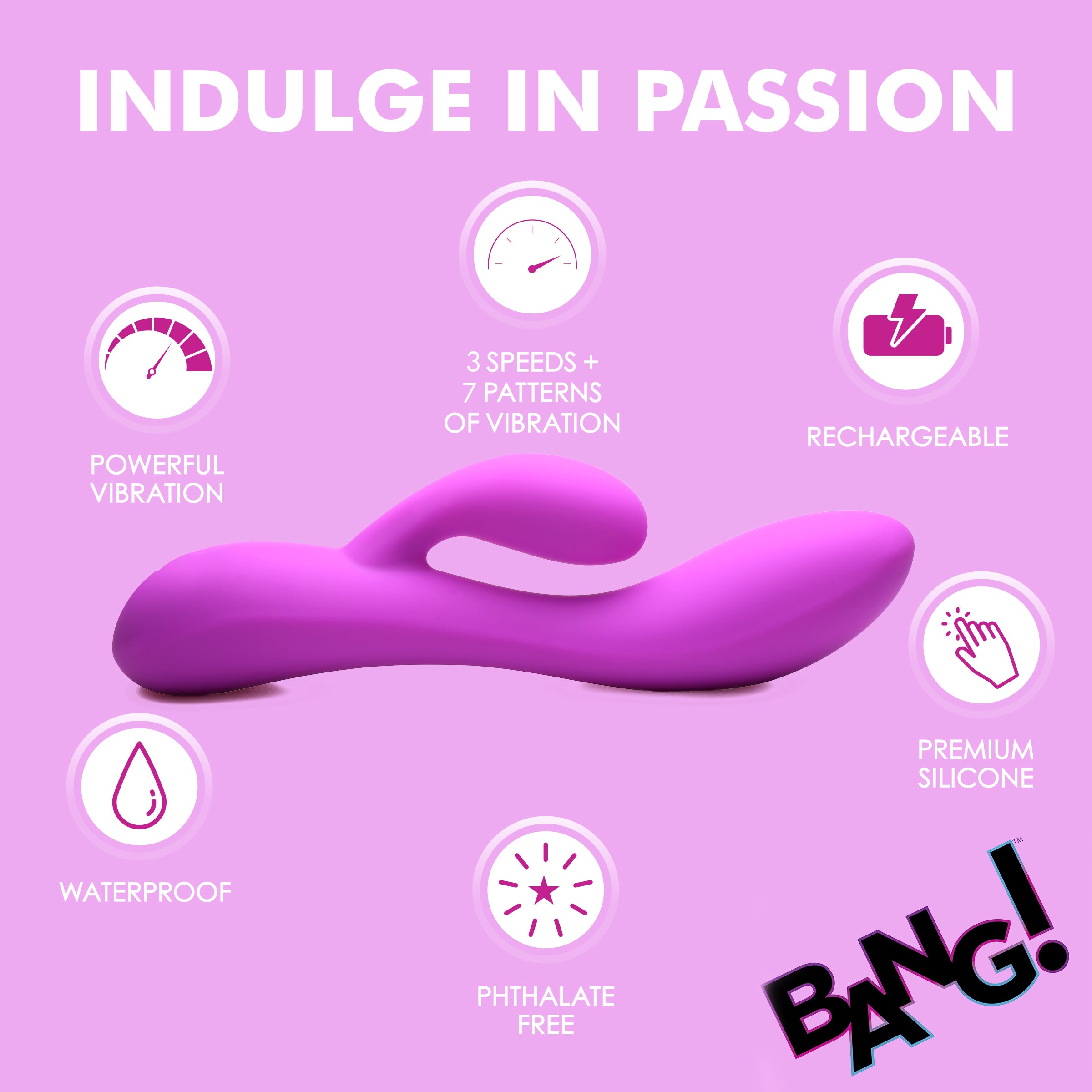 Bang! 10X Flexible Silicone Rabbit Vibrator - Pink Purple