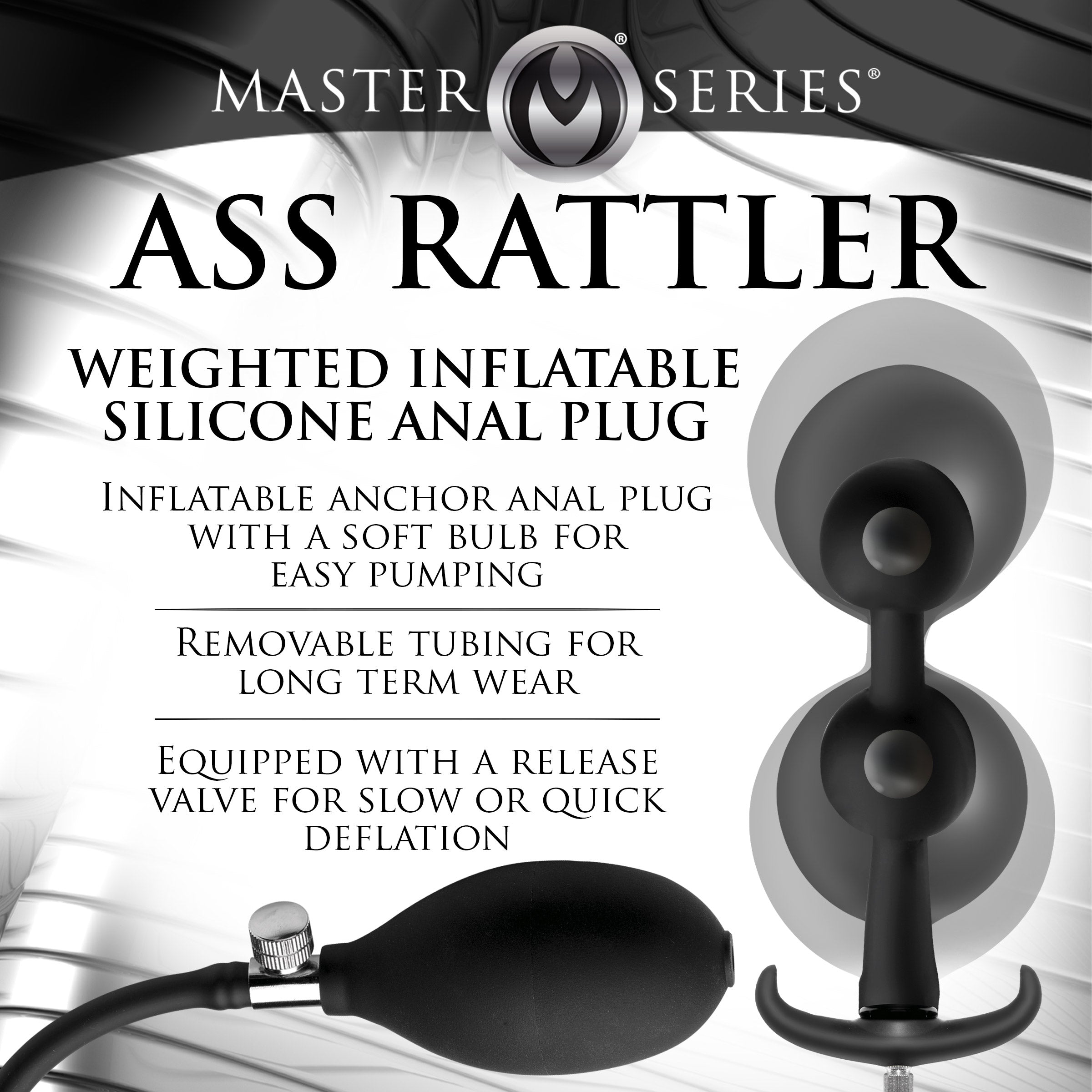 Master Series Ass Rattler Weighted Inflatable Silicone Anal Plug Black