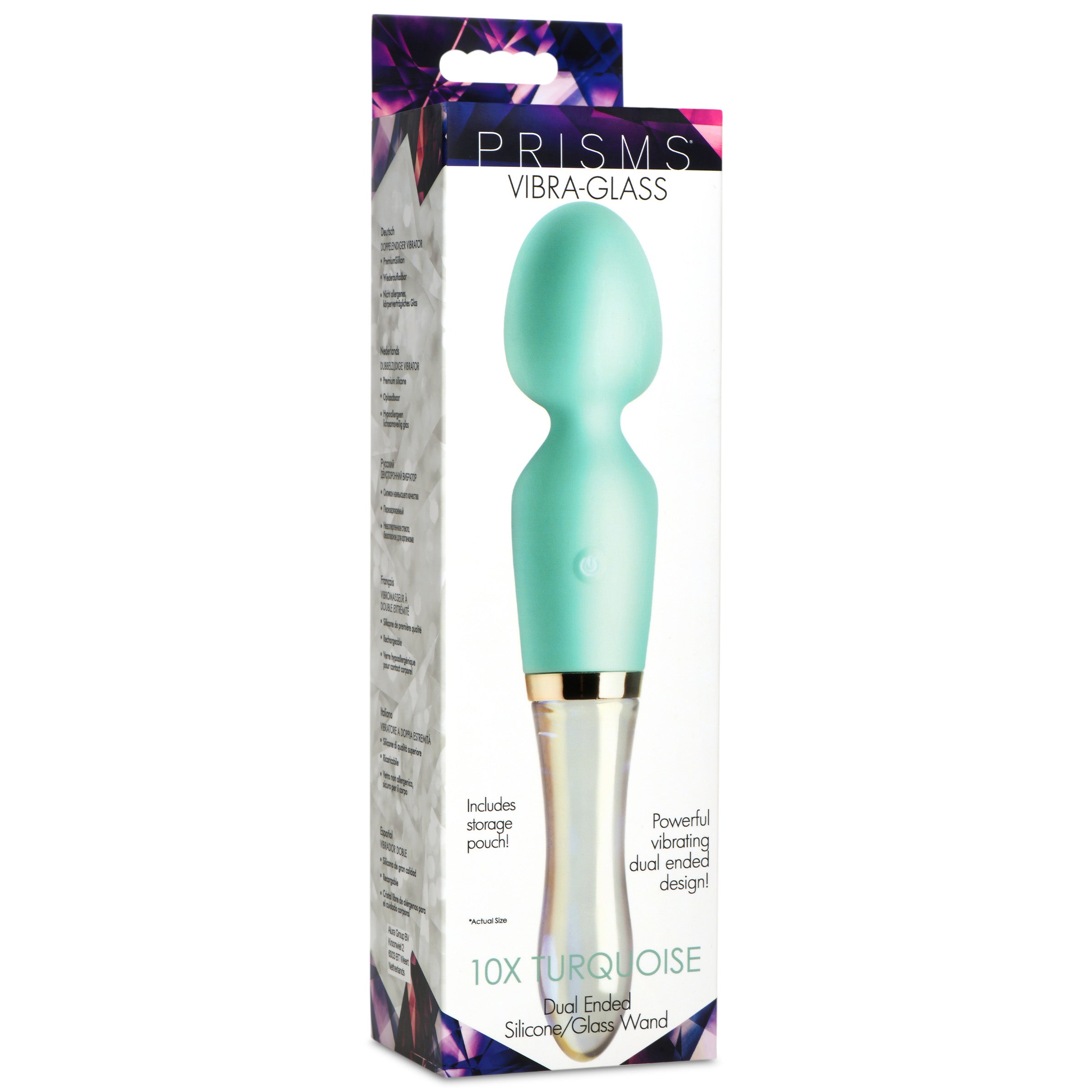 Prisms Erotic Glass 10X Turquoise Dual Ended Silicone and Glass Wand Green