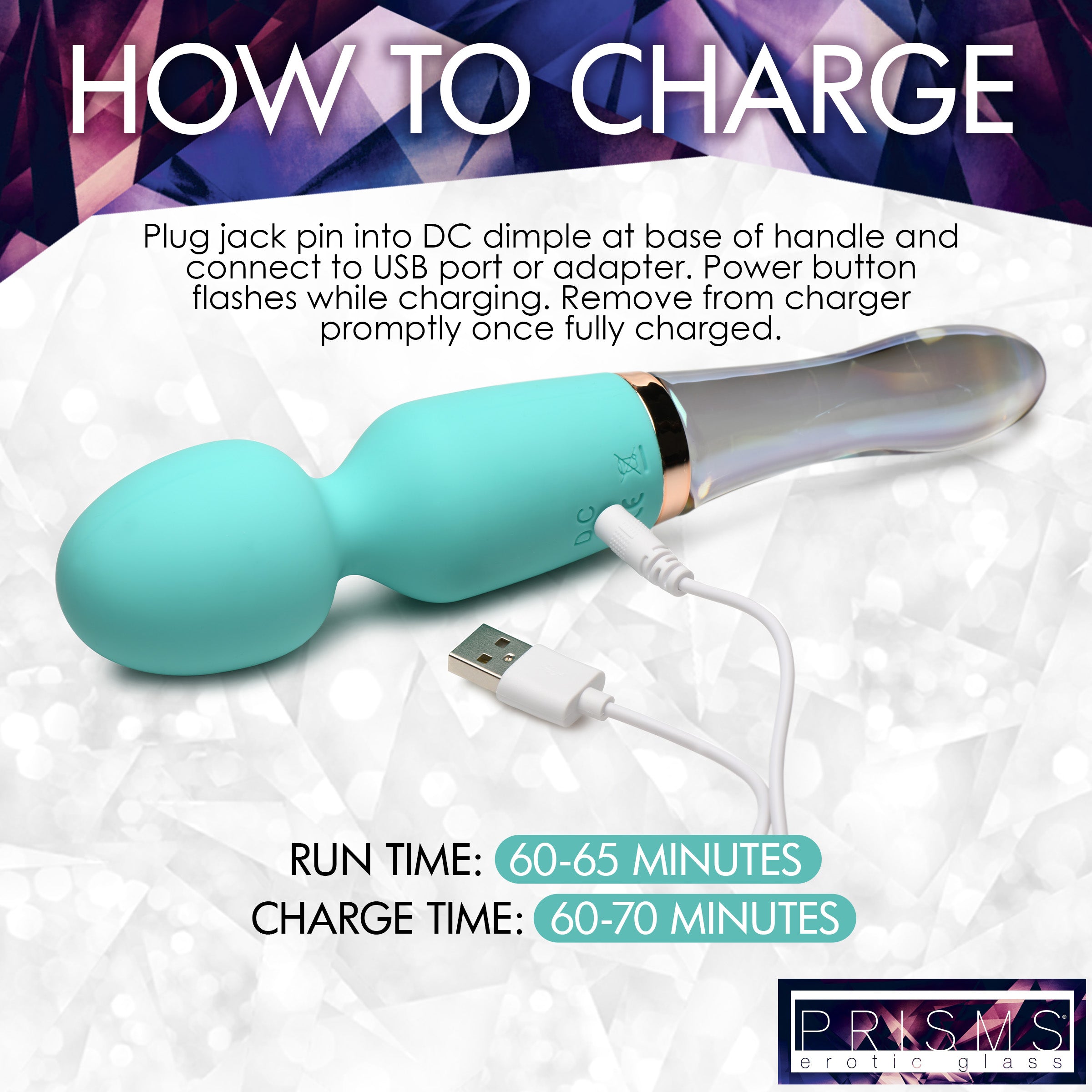 Prisms Erotic Glass 10X Turquoise Dual Ended Silicone and Glass Wand Green