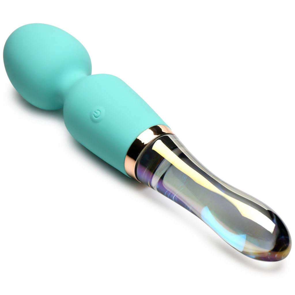 Prisms Erotic Glass 10X Turquoise Dual Ended Silicone and Glass Wand Green
