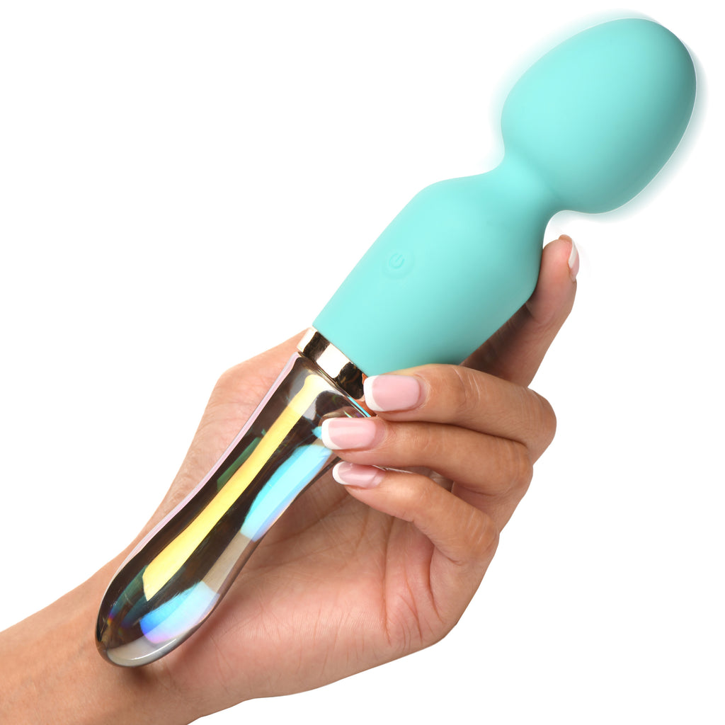 Prisms Erotic Glass 10X Turquoise Dual Ended Silicone and Glass Wand Green