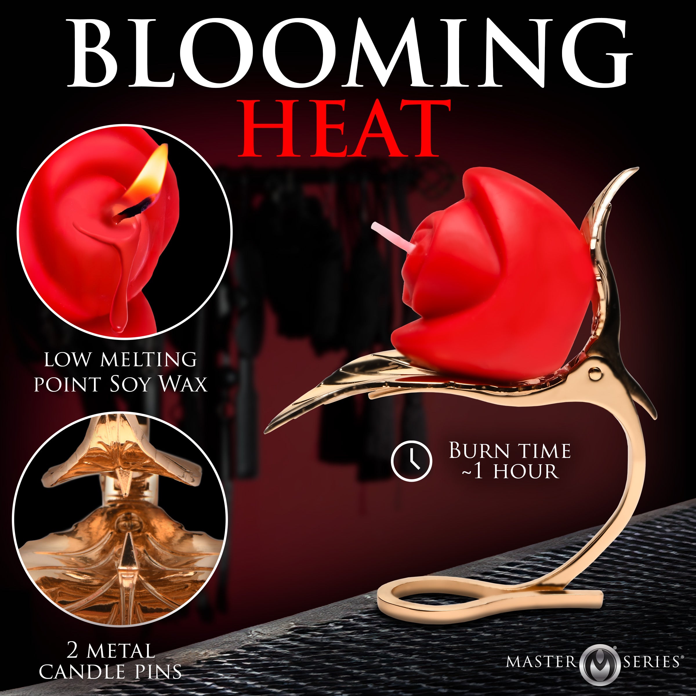 Master Series Burning Passion Rose Candle with Holder Red