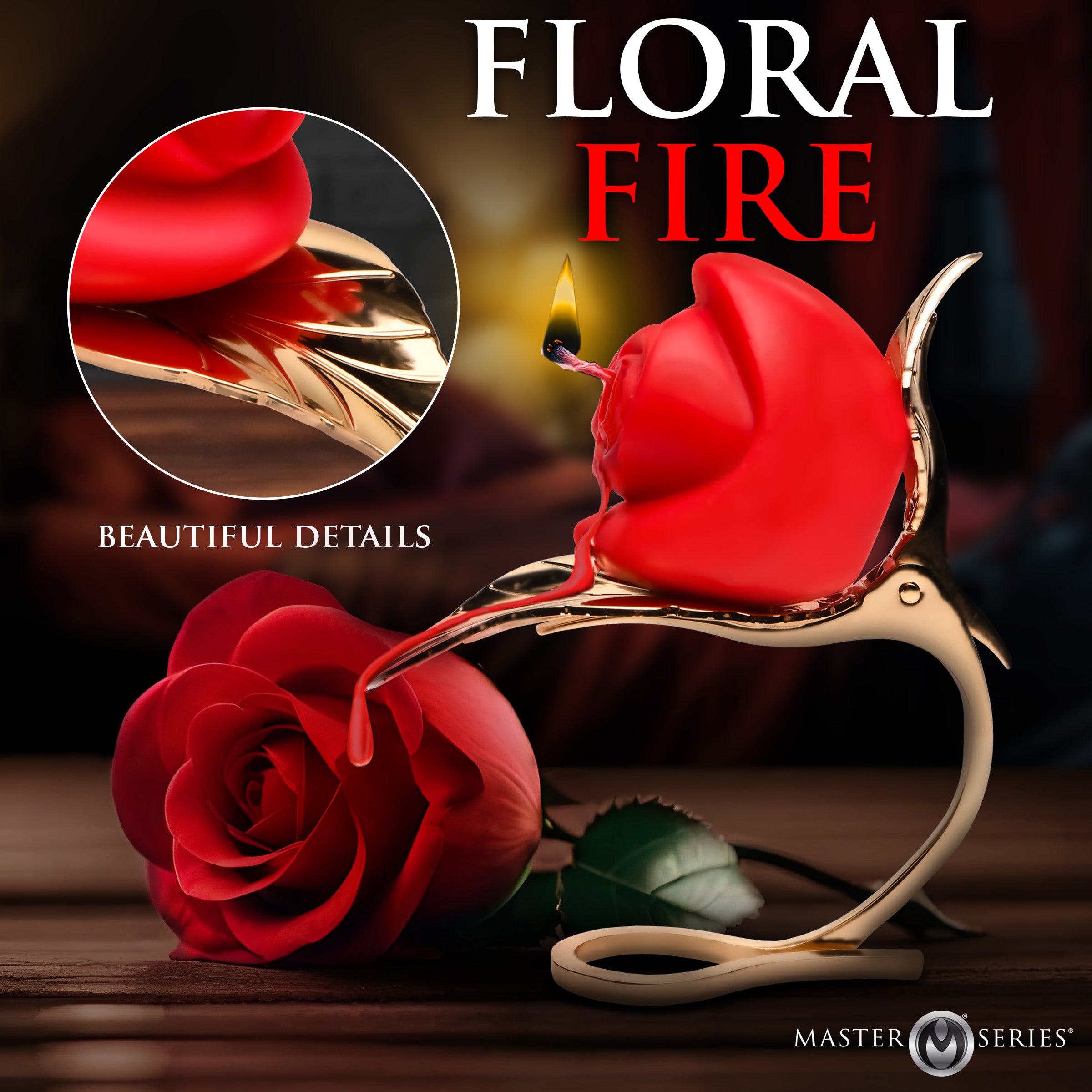 Master Series Burning Passion Rose Candle with Holder Red