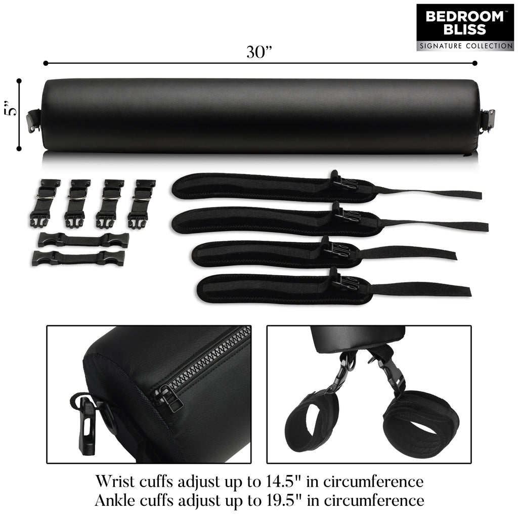 Bedroom Bliss Signature Collection Padded Spreader Bar with Restraints Black