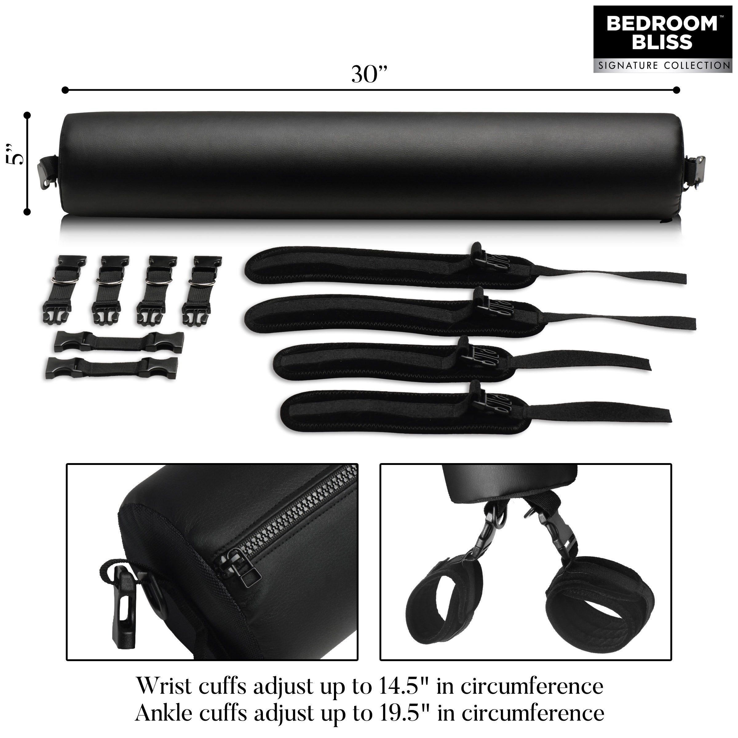 Bedroom Bliss Signature Collection Padded Spreader Bar with Restraints Black