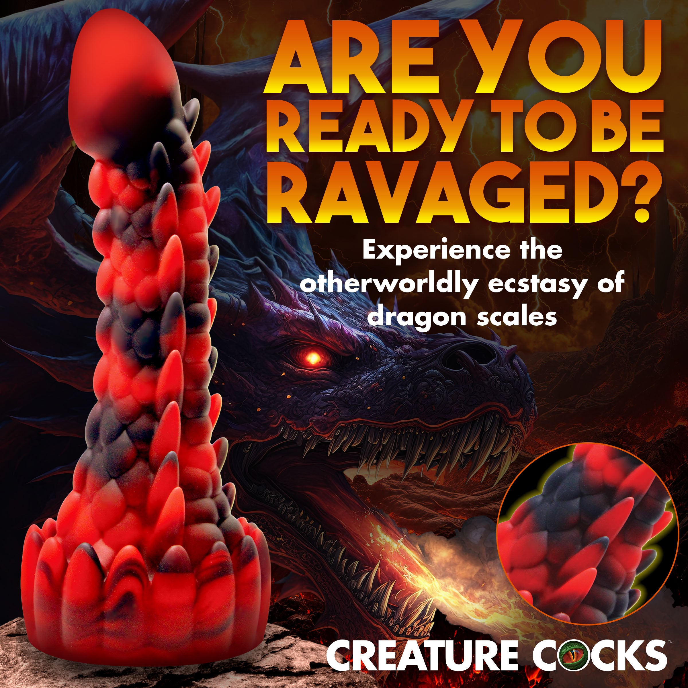 Creature Cocks Demon Rising Scaly Dragon Silicone Dildo Red