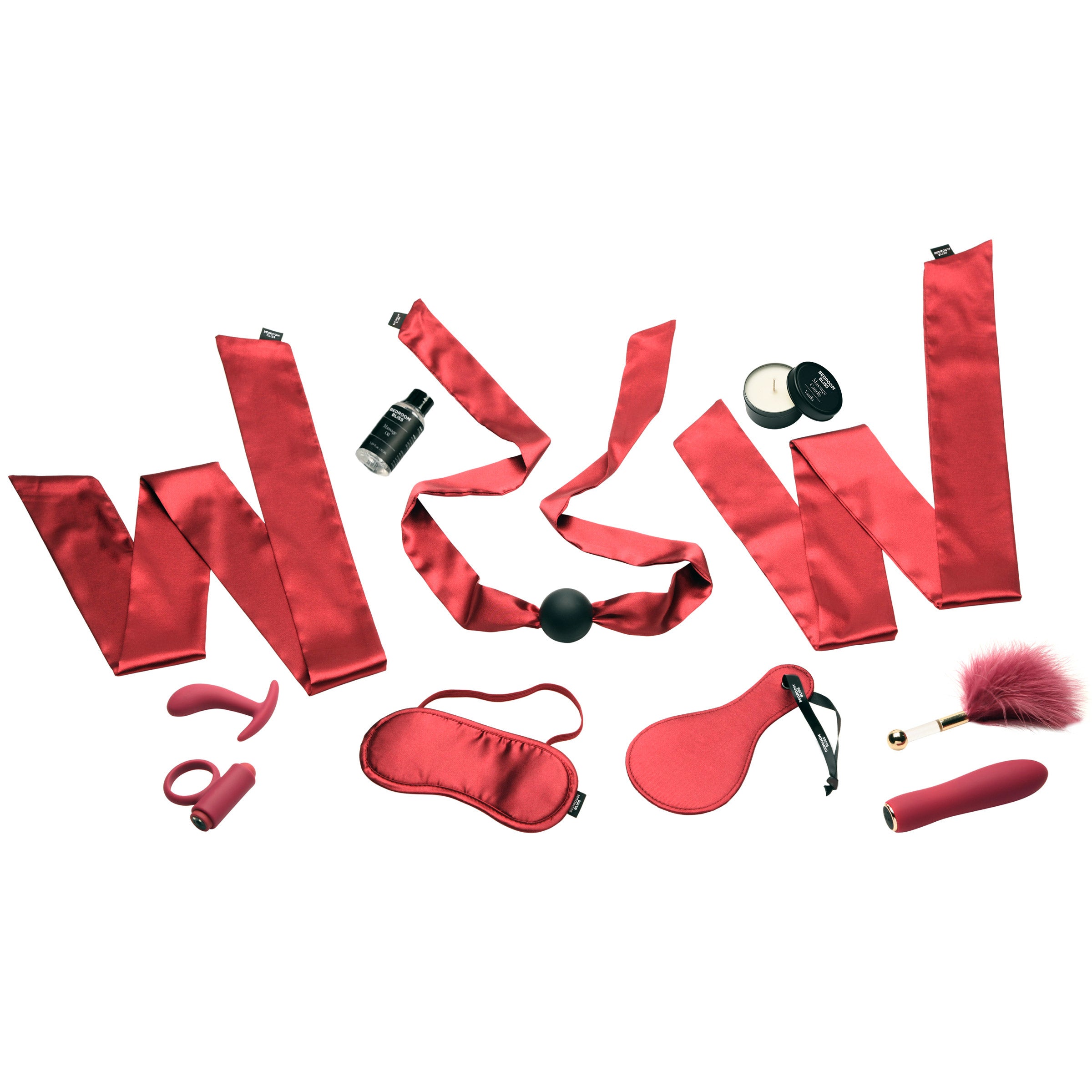 Bedroom Bliss Signature Collection Lover's Deluxe Bondage Massage Set Red