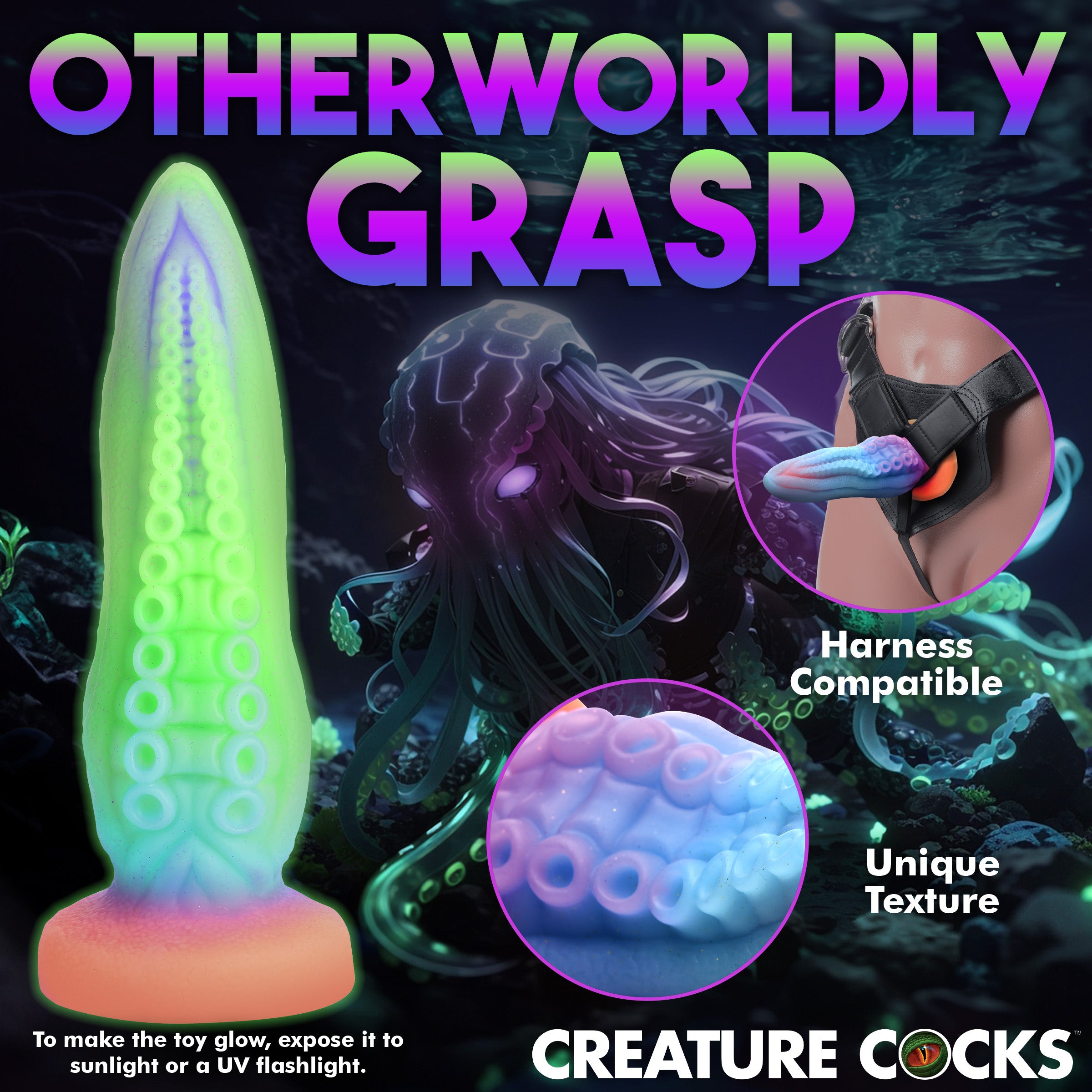 Creature Cocks Tenta-Cock Glow-in-the-Dark Silicone Dildo Multi