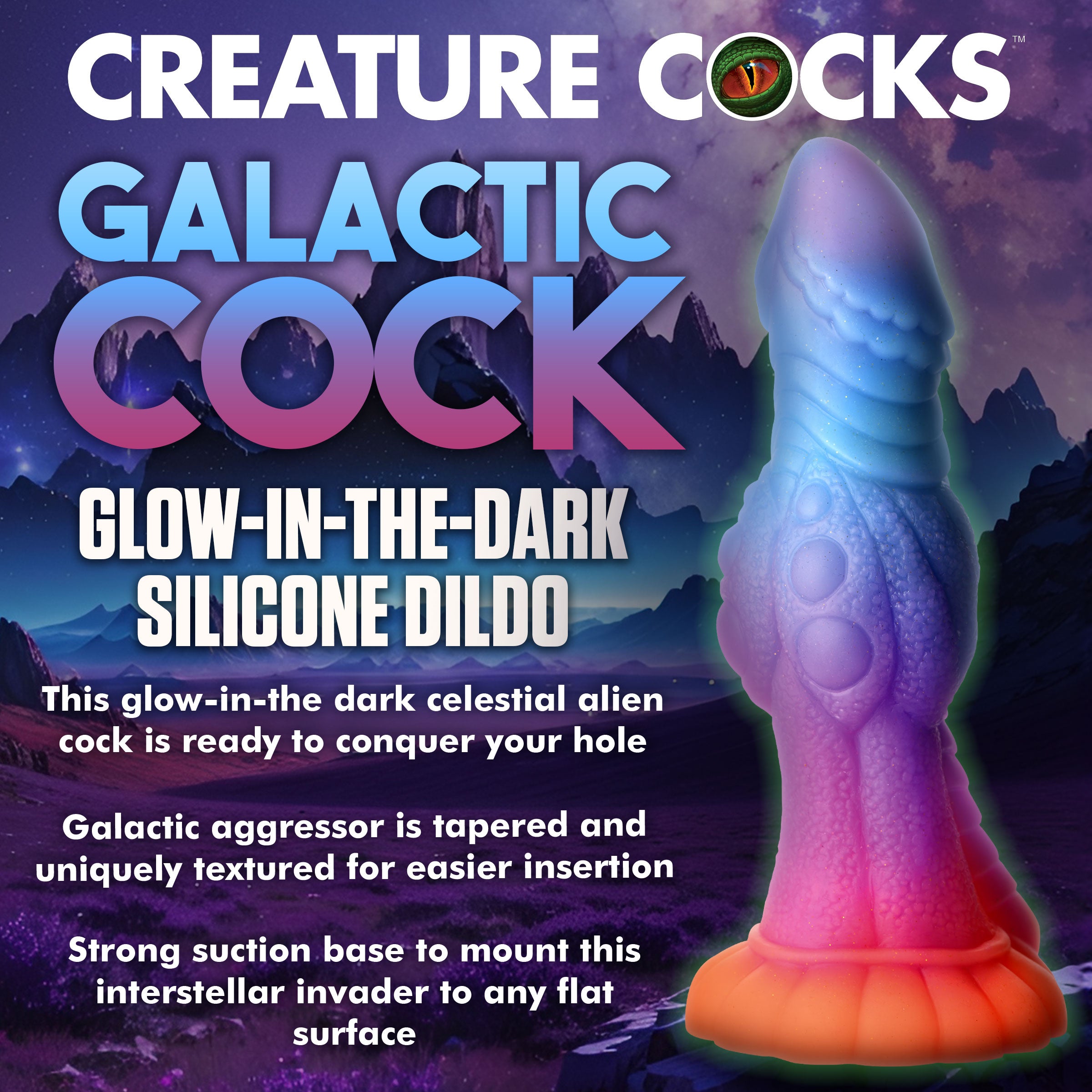 Creature Cocks Galactic Cock Alien Creature Glow-in-the-Dark Silicone Dildo Multi