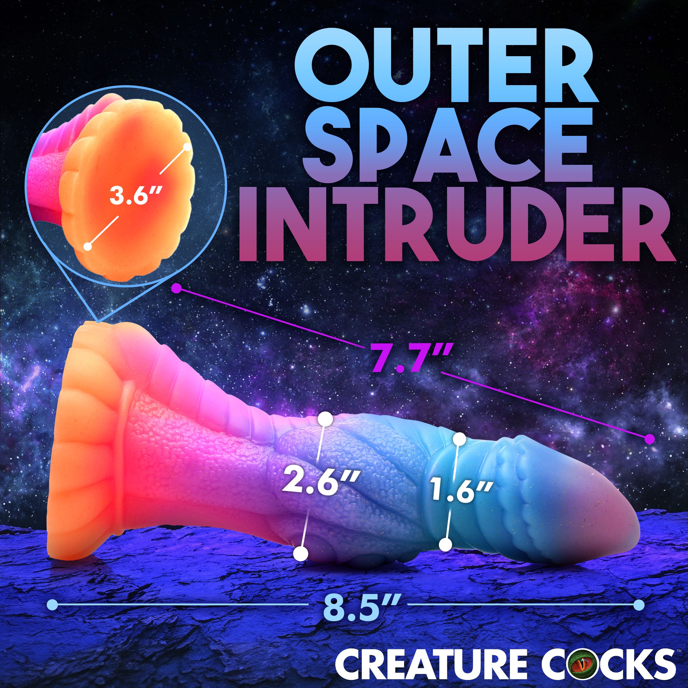 Creature Cocks Galactic Cock Alien Creature Glow-in-the-Dark Silicone Dildo Multi