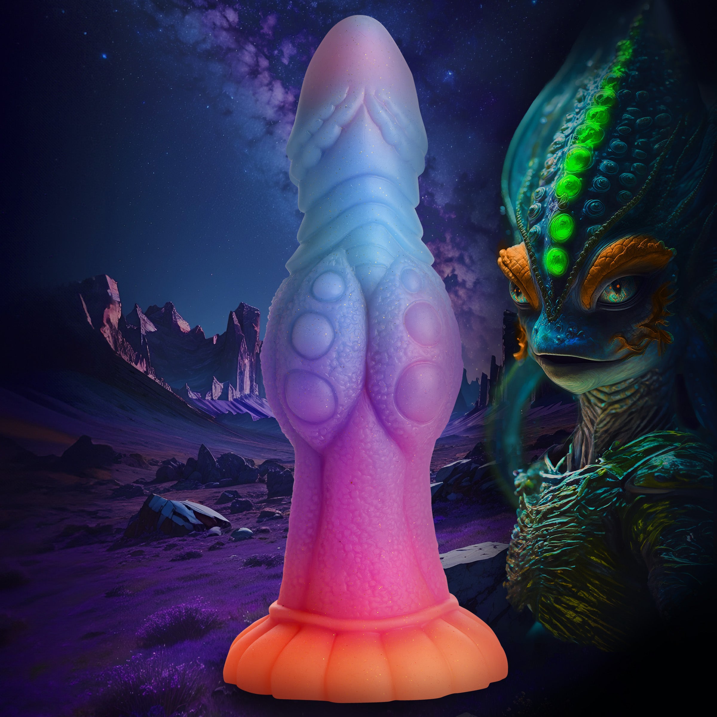 Creature Cocks Galactic Cock Alien Creature Glow-in-the-Dark Silicone Dildo Multi